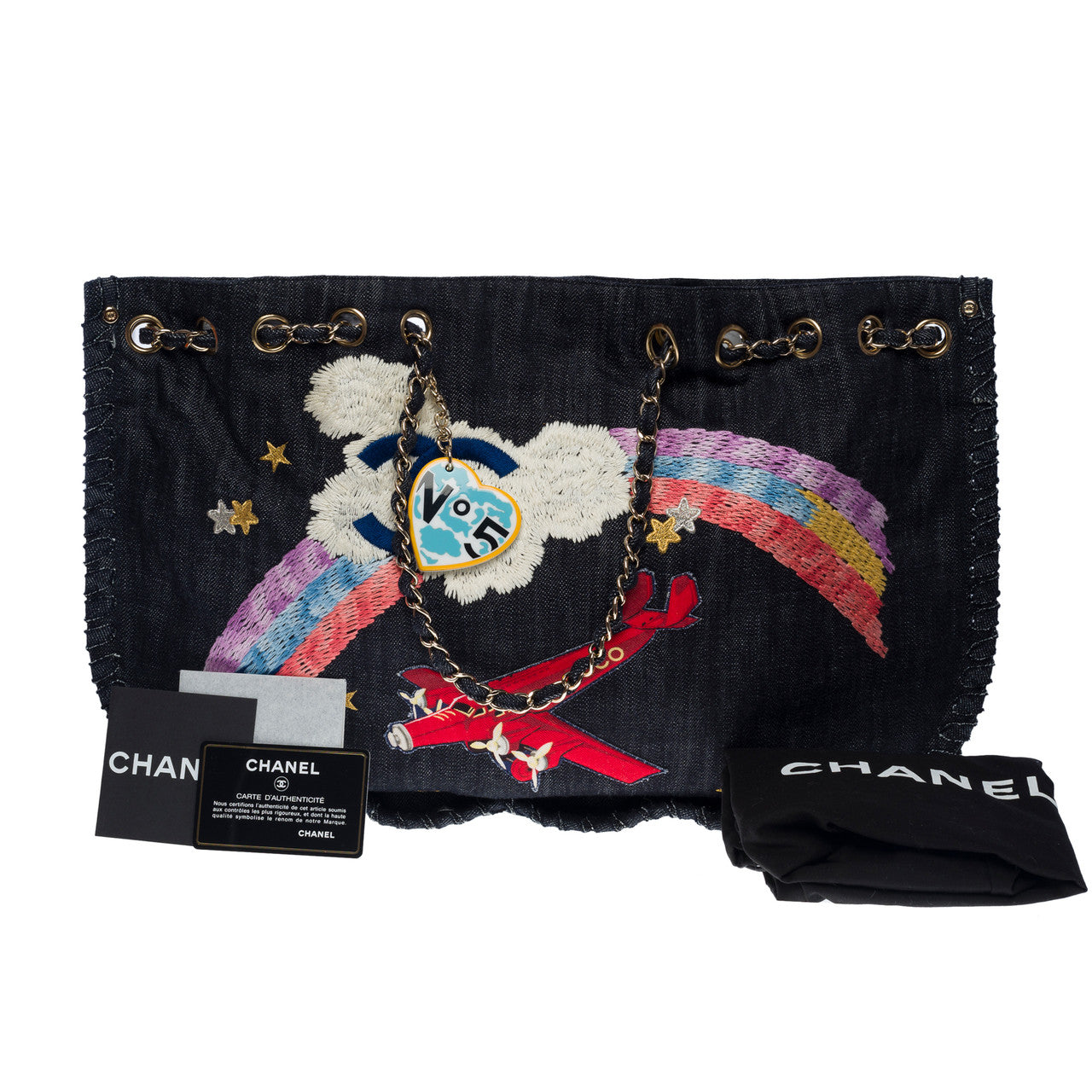 sac cabas airplane rainbow en denim bleu-101139