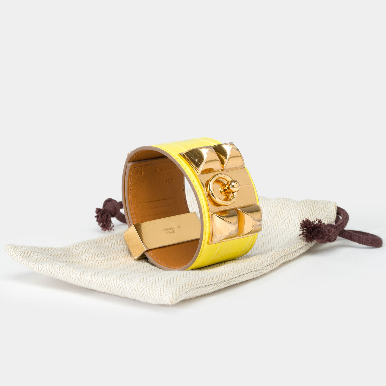 Bijoux HERMES Collier de chien en Crocodile Jaune - 101923