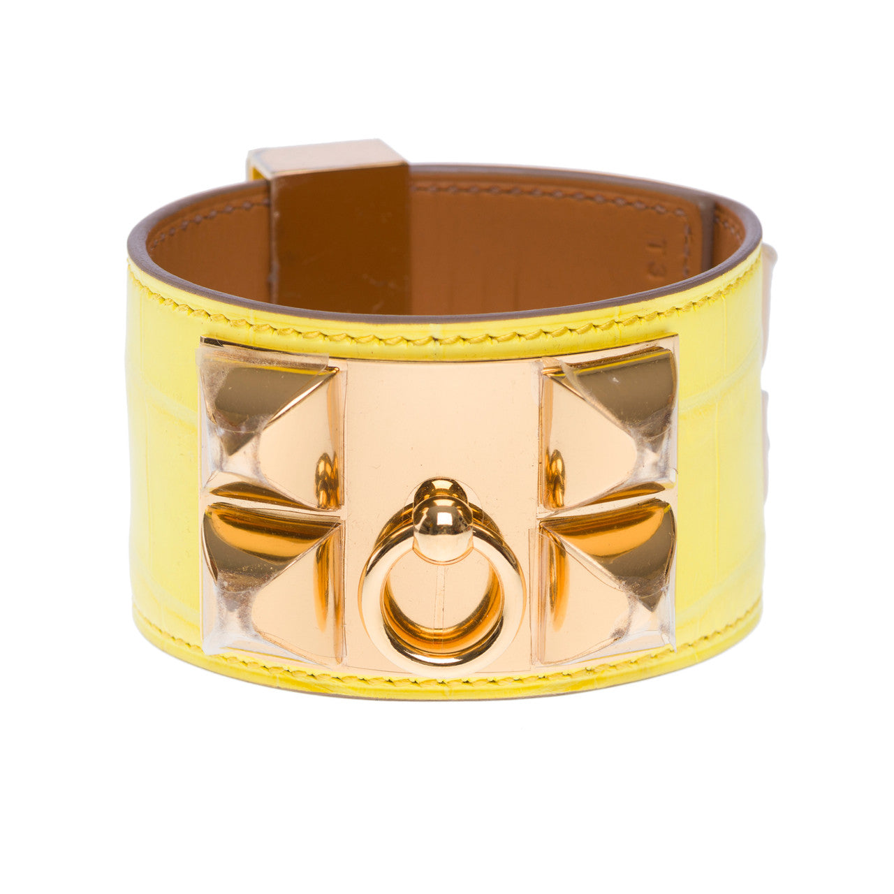 Bijoux HERMES Collier de chien en Crocodile Jaune - 101923