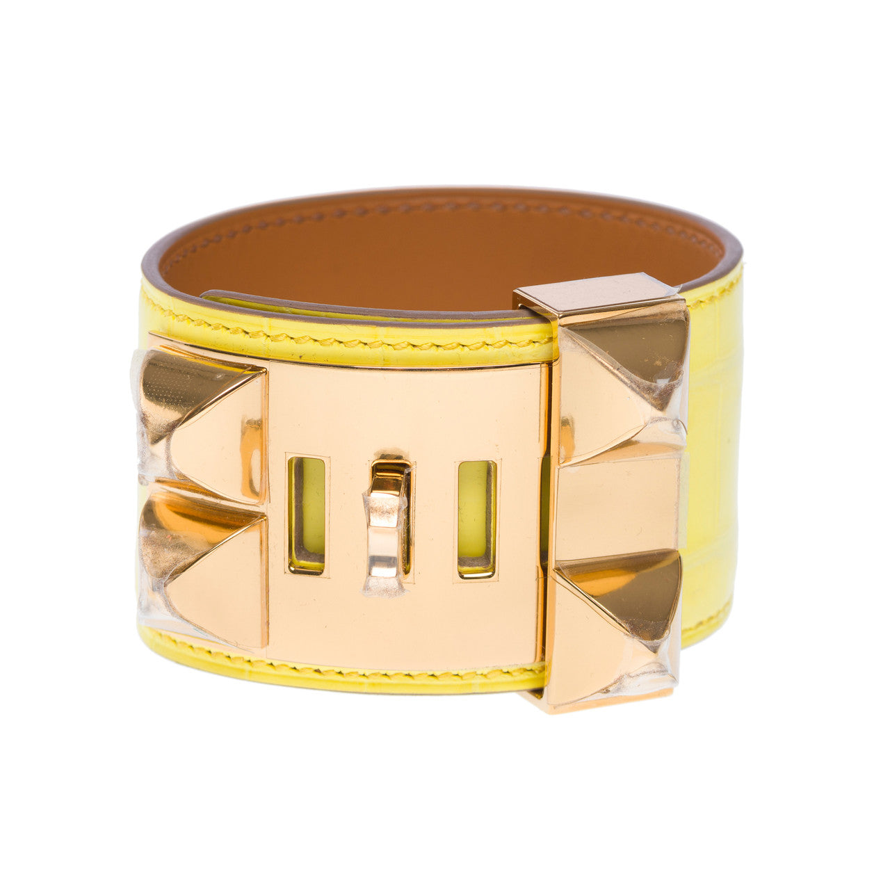 Bijoux HERMES Collier de chien en Crocodile Jaune - 101923