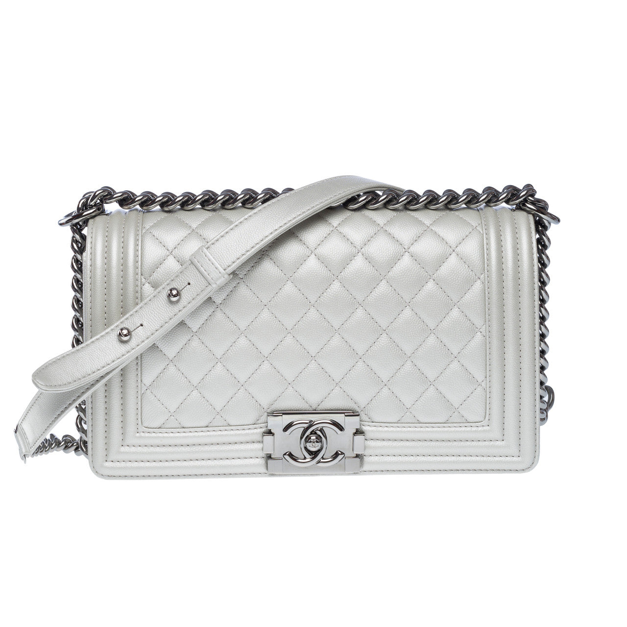 Sac CHANEL Boy en Cuir Argent - 102456