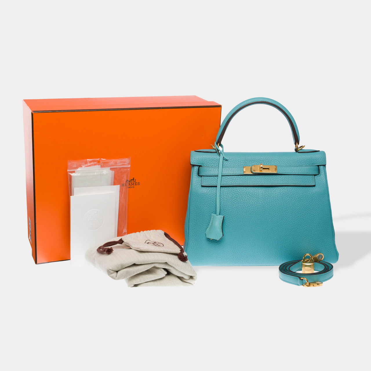 Sac HERMES Kelly 28 en Cuir Bleu - 102537