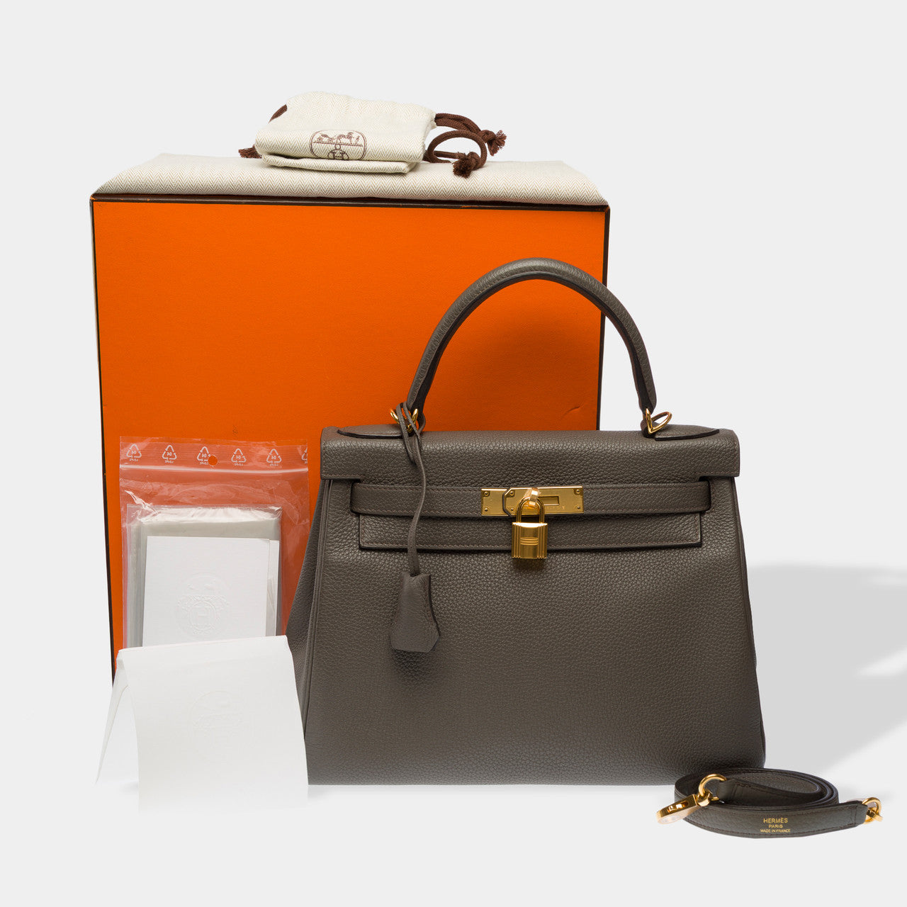 Sac HERMES Kelly 28 en Cuir Gris - 102715