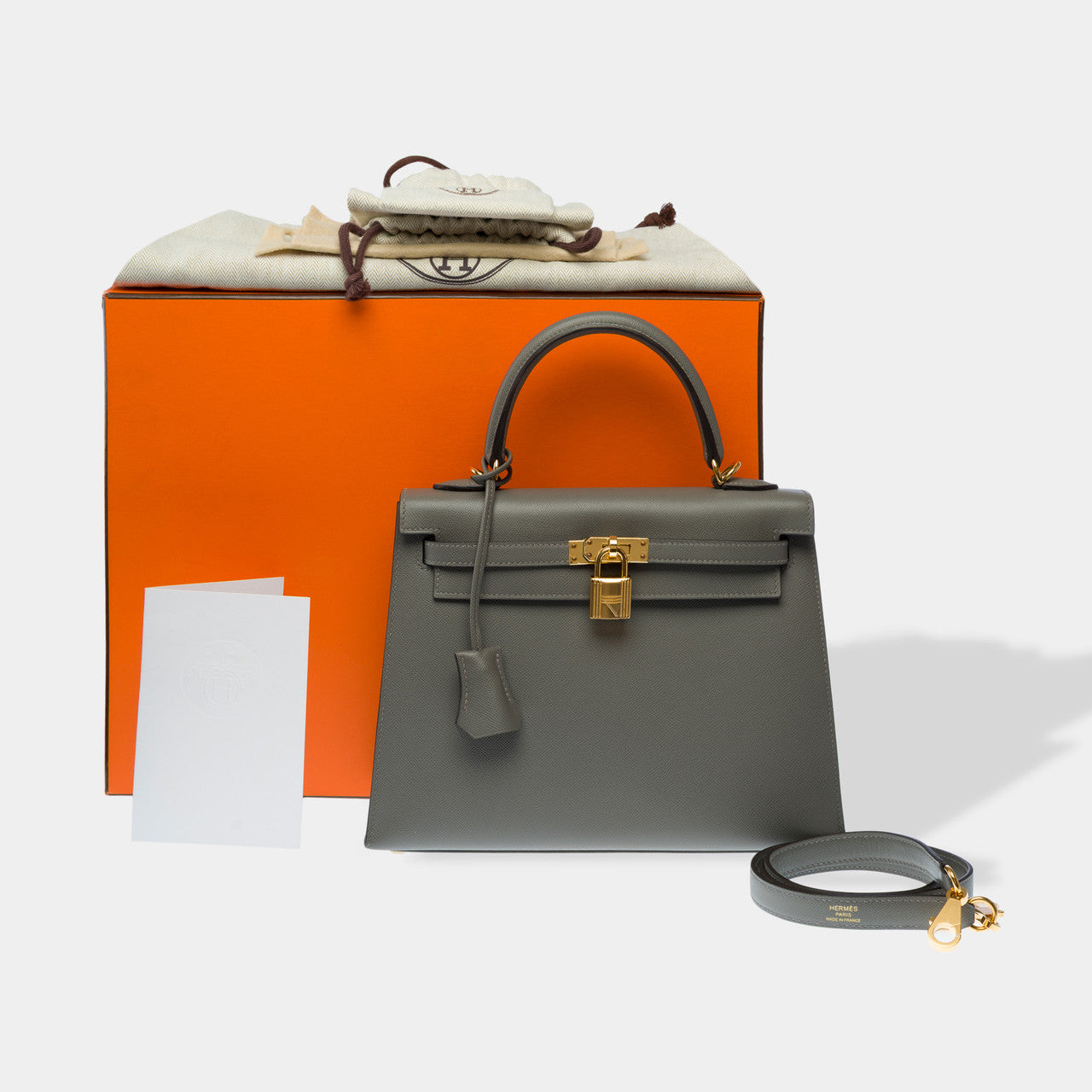 Sac HERMES Kelly 25 en Cuir Gris - 102842