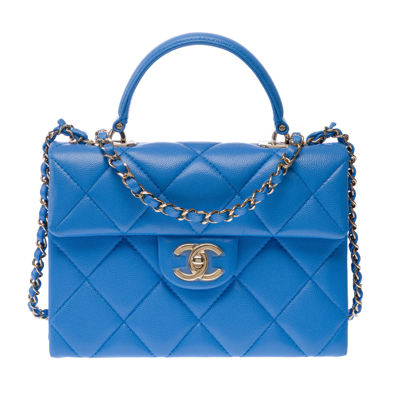 Sac CHANEL Timeless Classique Top Handle en Cuir Bleu - 102848
