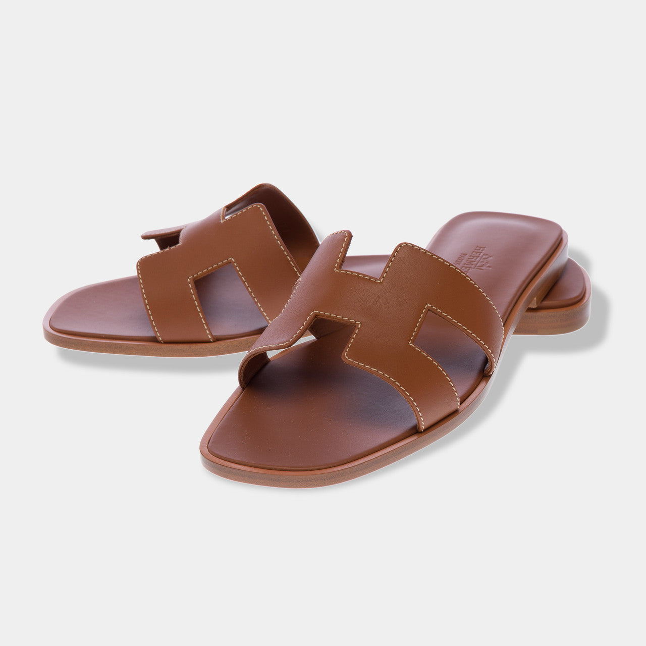 HERMES Oran Brown Leather Sandals - 102904