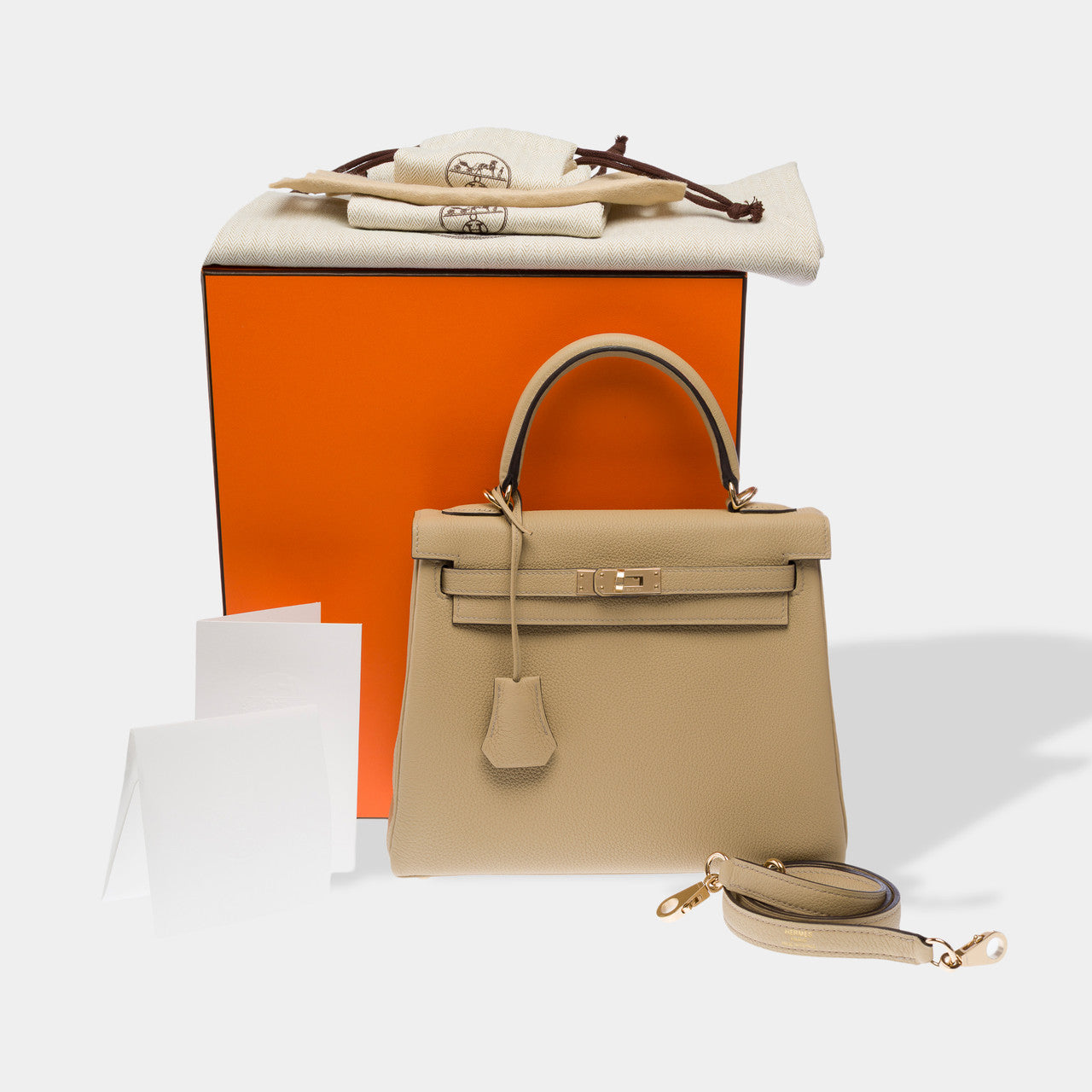 Sac HERMES Kelly 25 en Cuir Beige - 102942