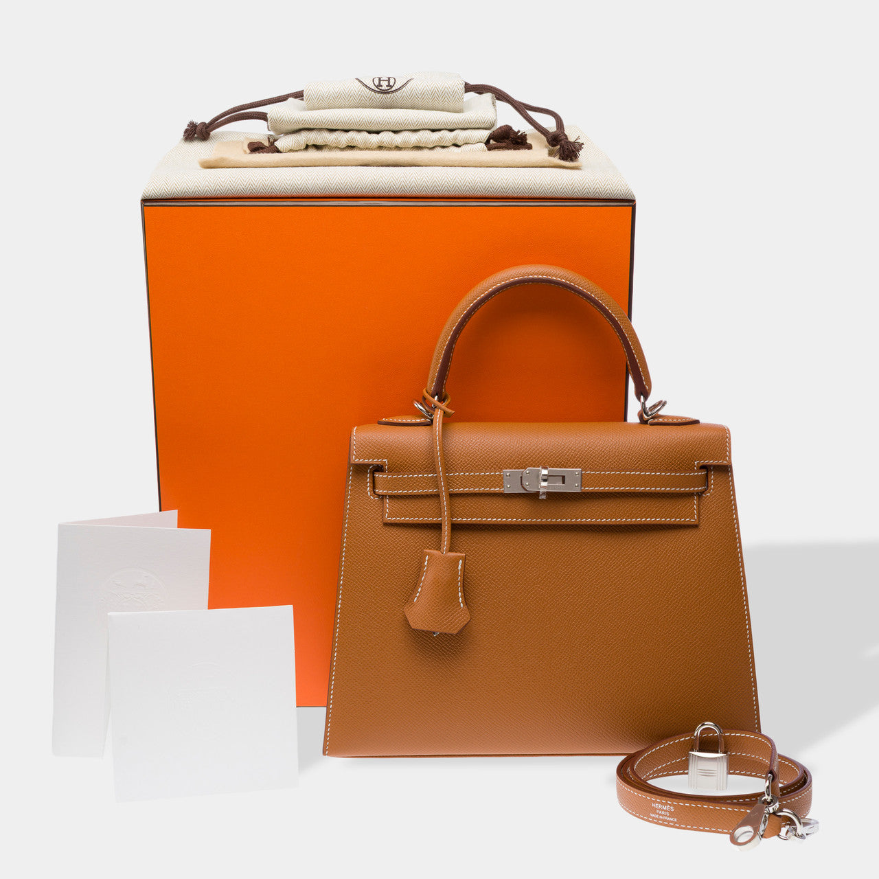 Sac HERMES Kelly 25 en Cuir Doré - 102950