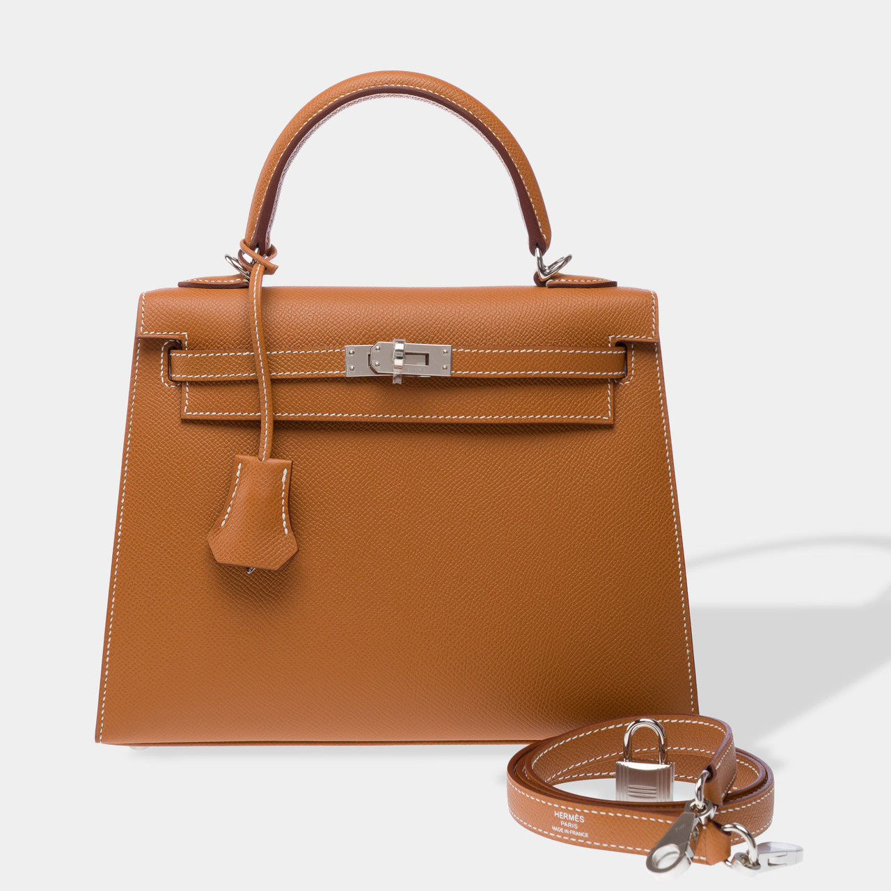 Sac HERMES Kelly 25 en Cuir Doré - 102950