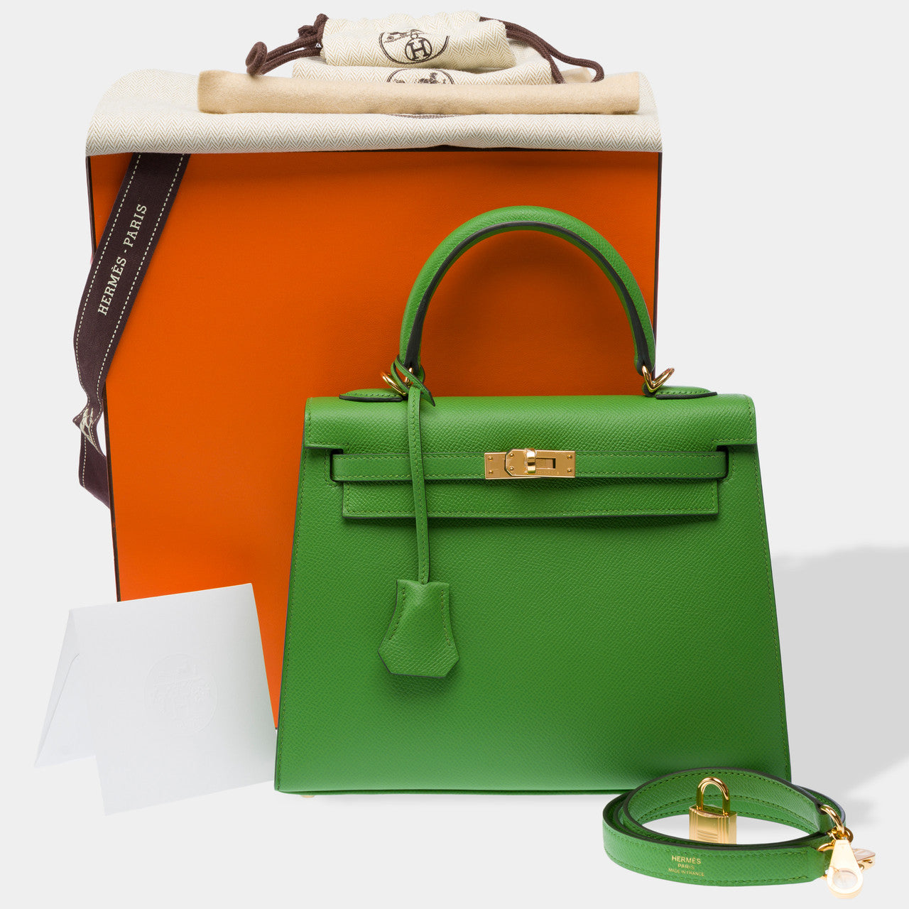 Sac HERMES Kelly 25 en Cuir Vert - 102954