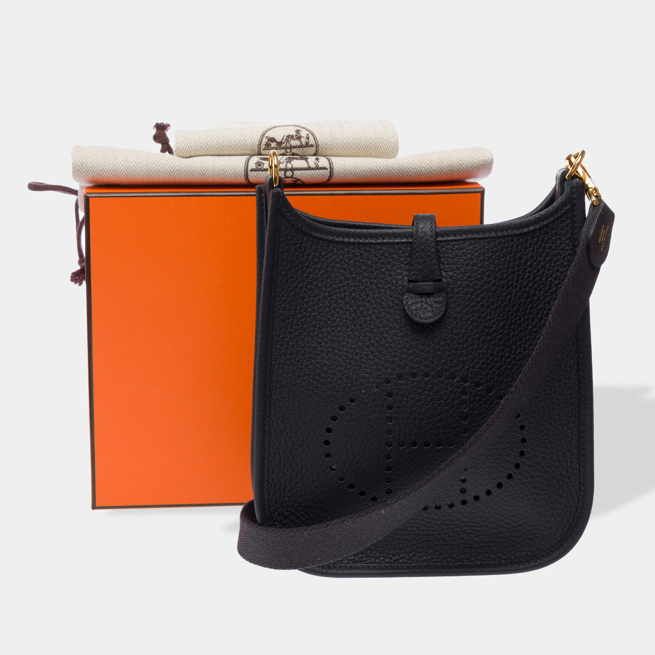 Sac HERMES Mini Evelyne en Cuir Bleu Marine - 102966