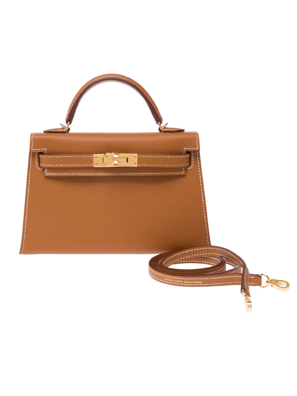 Sac HERMES Kelly Mini en Cuir Doré - 103160
