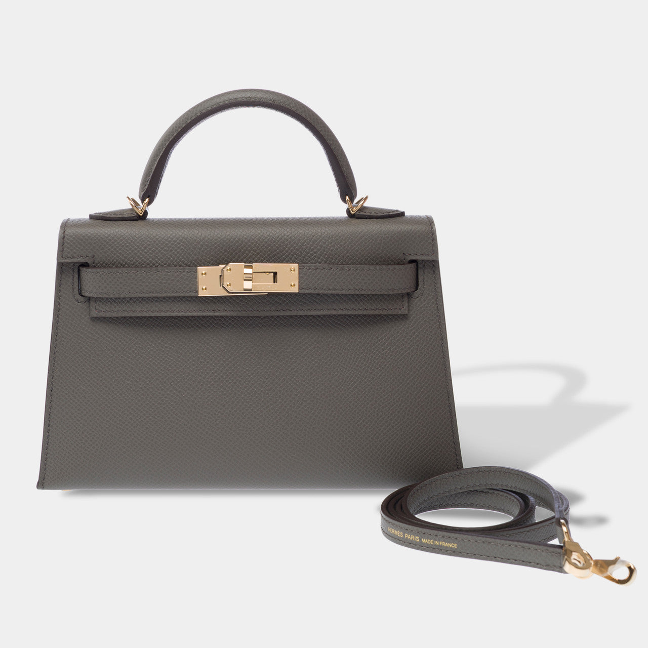 Sac HERMES Kelly Mini en Cuir Gris - 103157