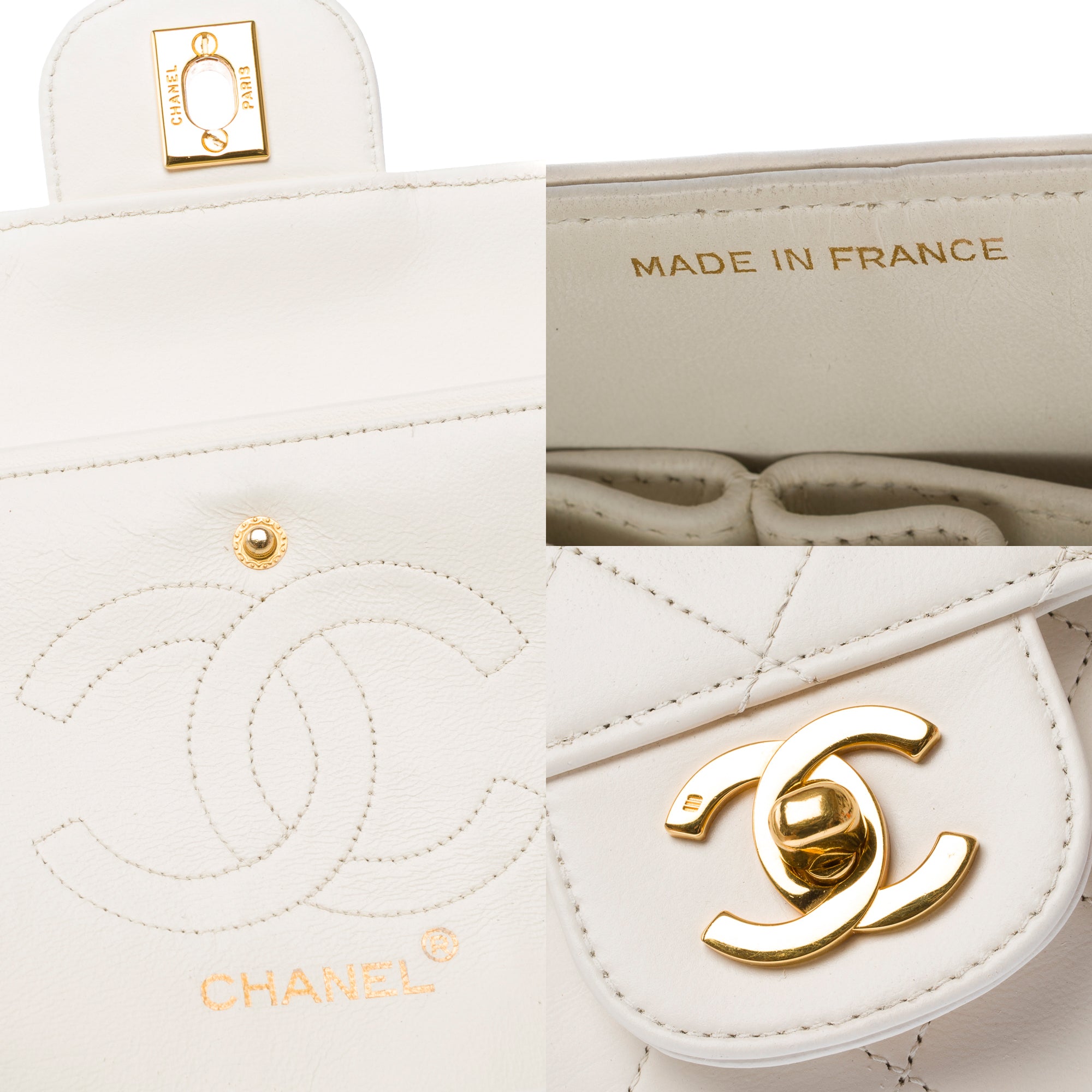 Sac CHANEL Timeless/Classique en Cuir Blanc - 103057