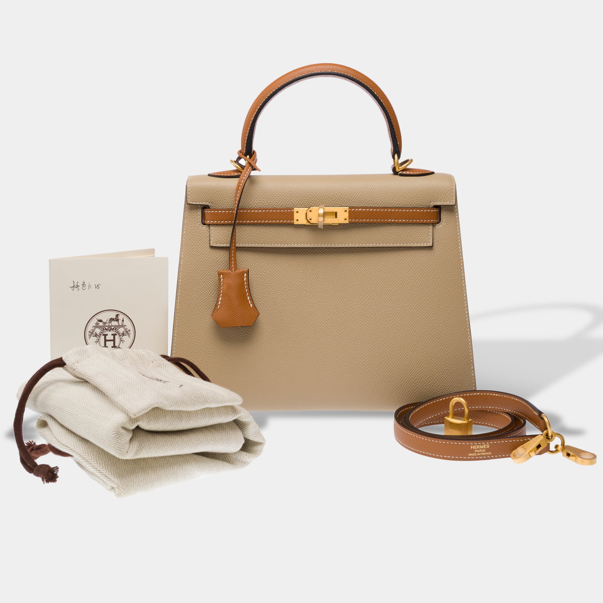 Sac HERMES Kelly 25 en Cuir Beige - 103217