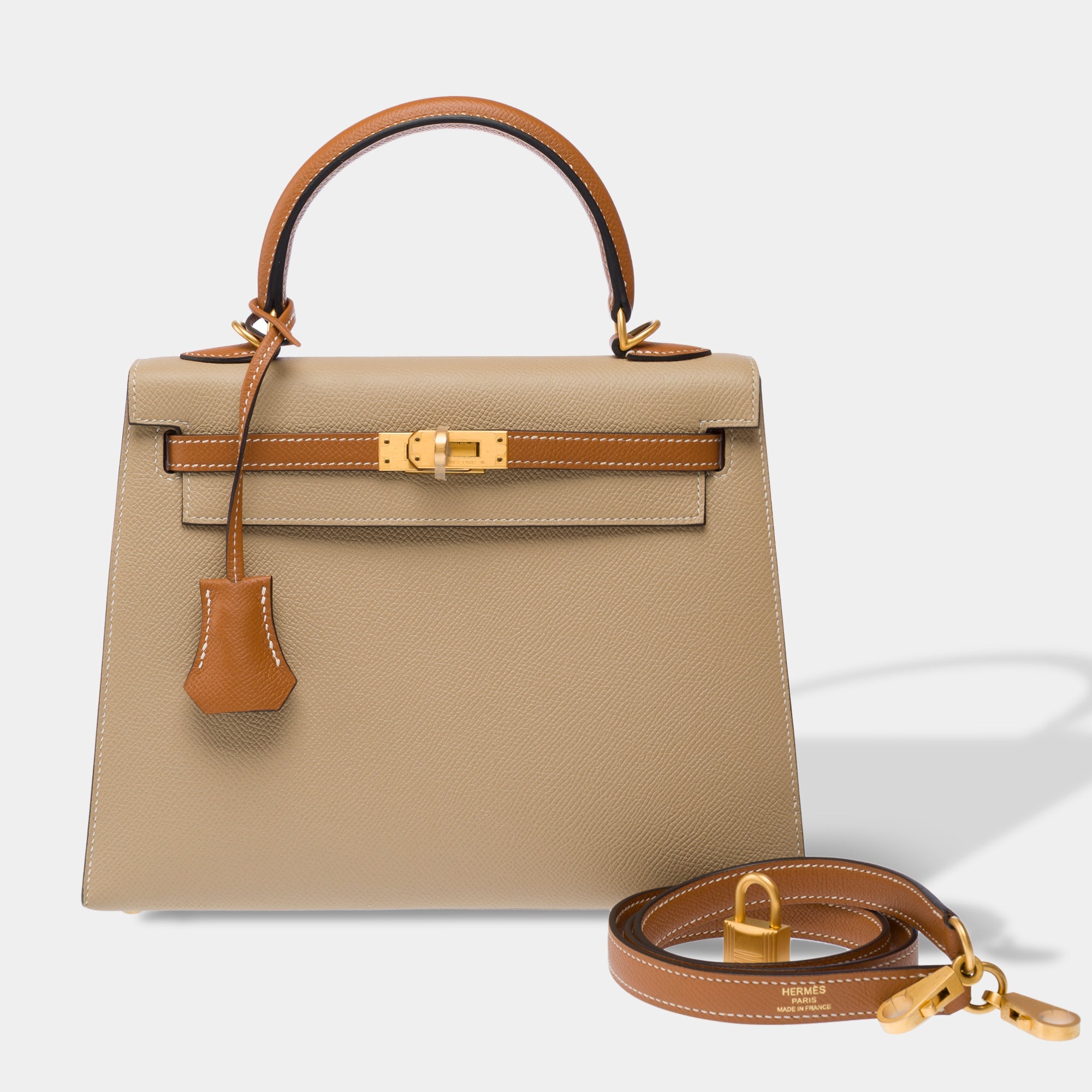 Sac HERMES Kelly 25 en Cuir Beige - 103217