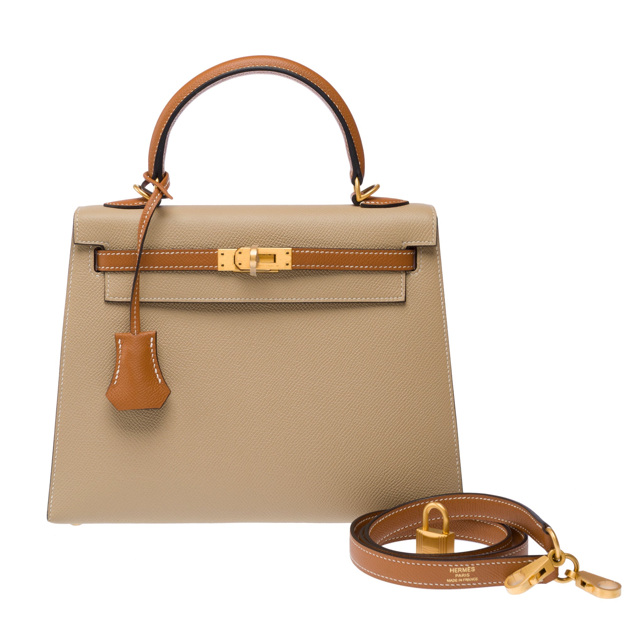 Sac HERMES Kelly 25 en Cuir Beige - 103217