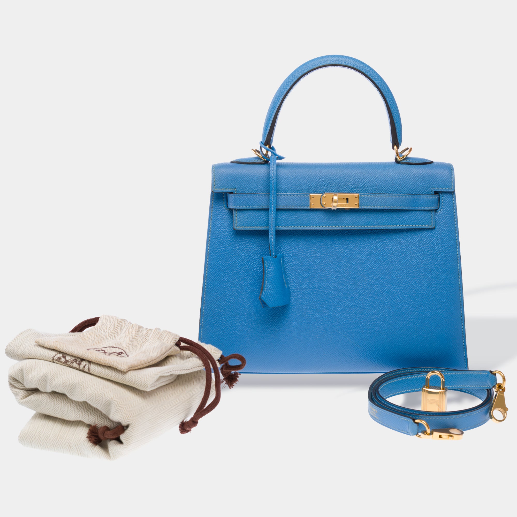 Sac HERMES Kelly 25 en Cuir Bleu - 103213