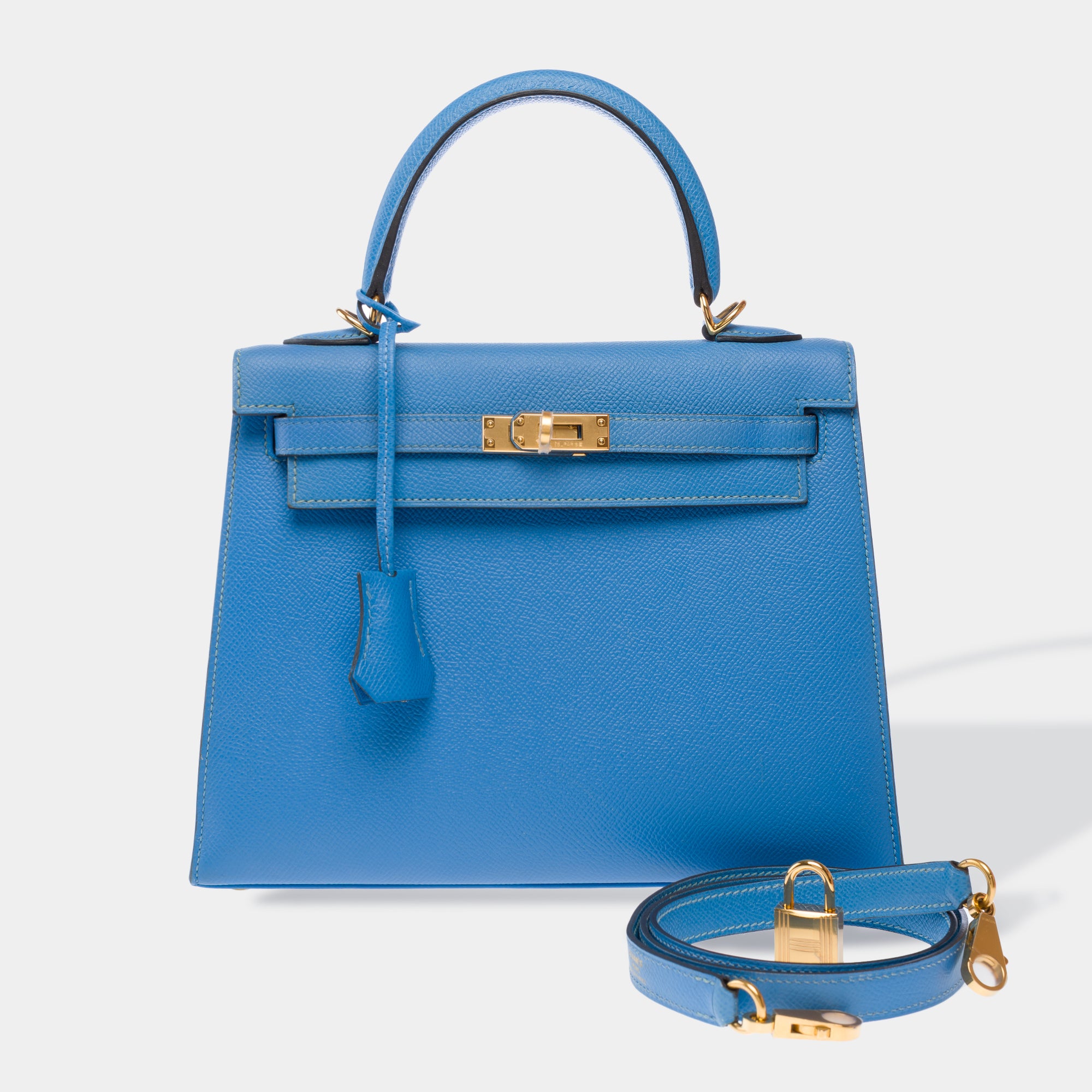 Sac HERMES Kelly 25 en Cuir Bleu - 103213
