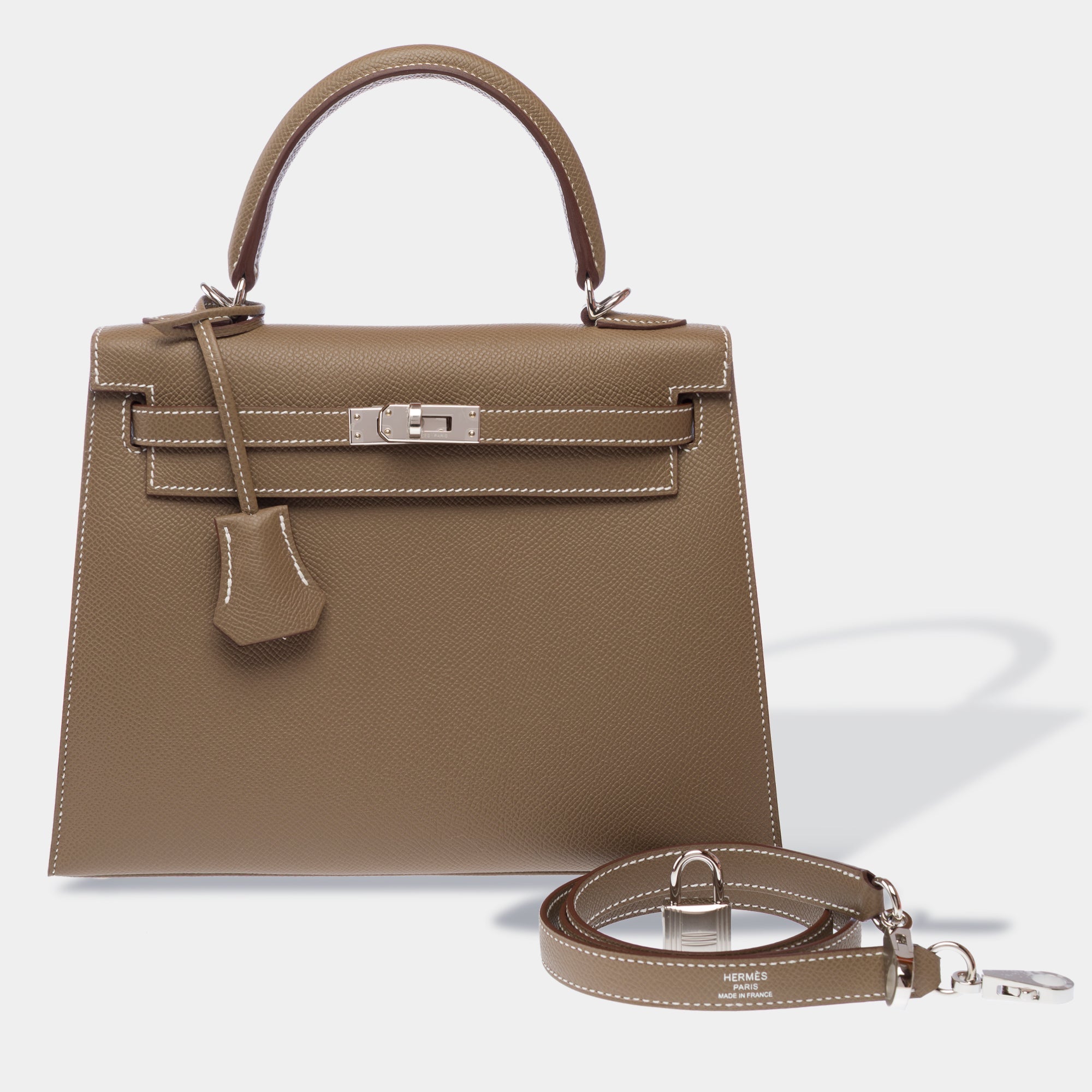 Sac HERMES Kelly 25 en Cuir Étoupe - 103212