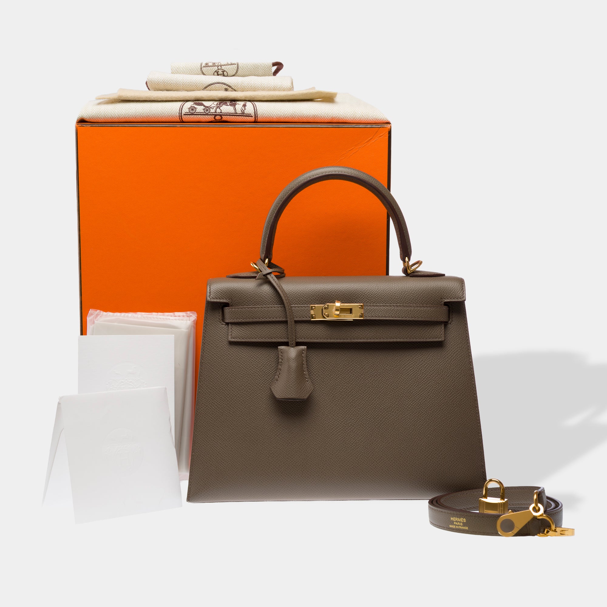 Sac HERMES Kelly 25 en Cuir Gris - 103308