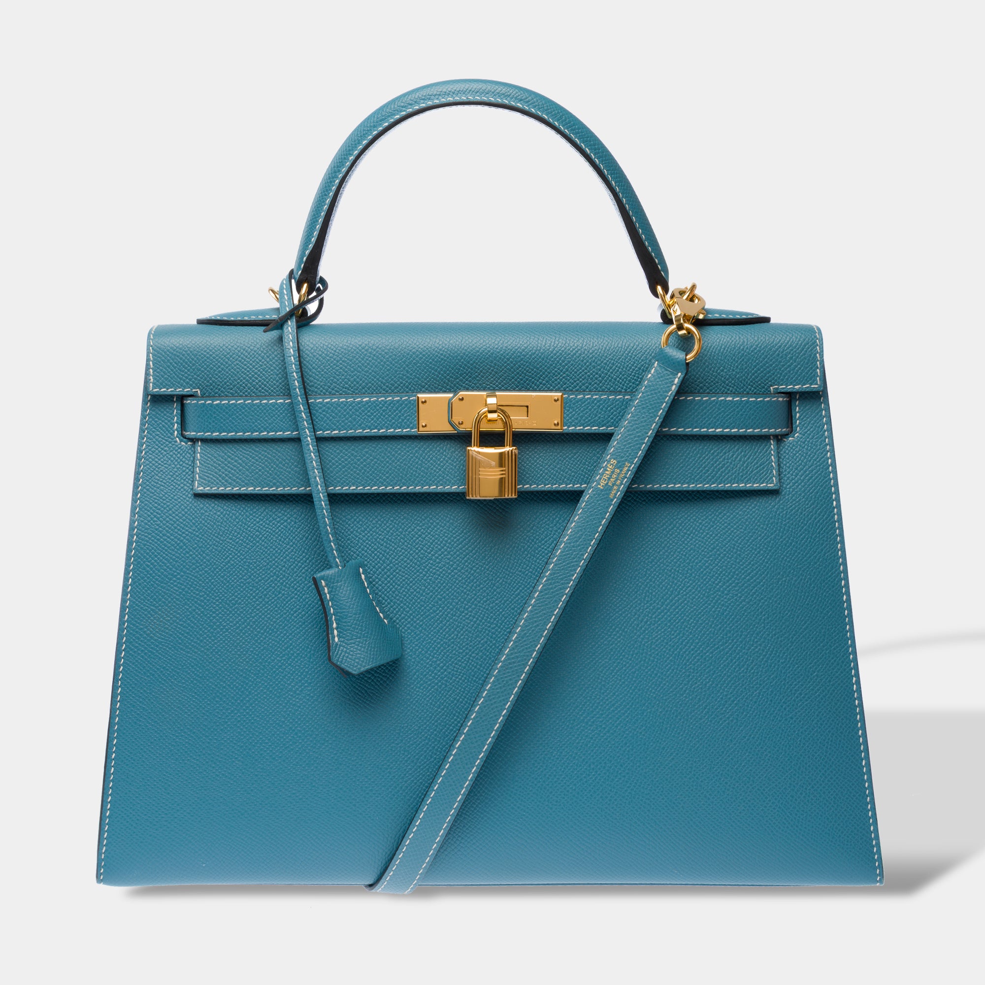 Sac HERMES Kelly 32 en Cuir Bleu - 103329