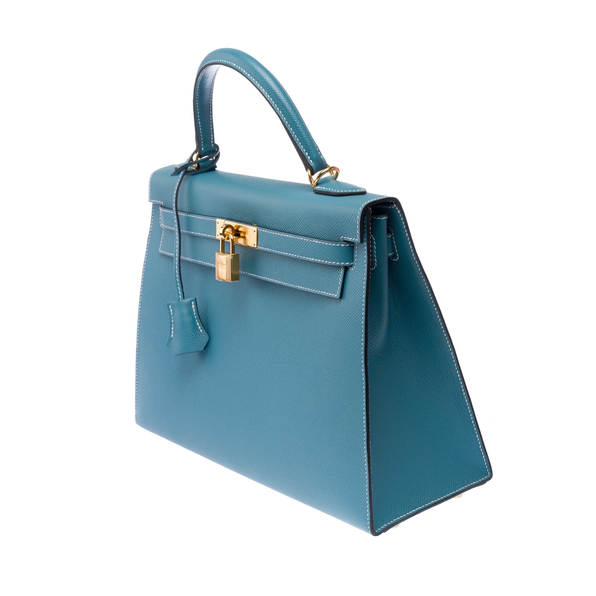 Sac HERMES Kelly 32 en Cuir Bleu - 103329