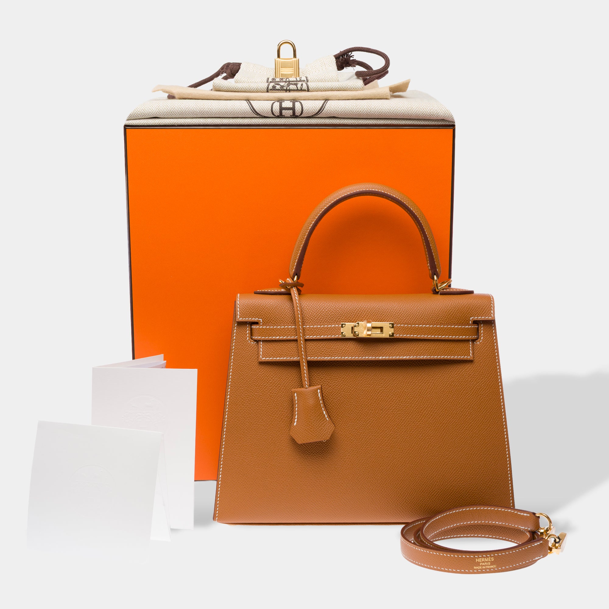 Sac HERMES Kelly 25 en Cuir Doré - 103347