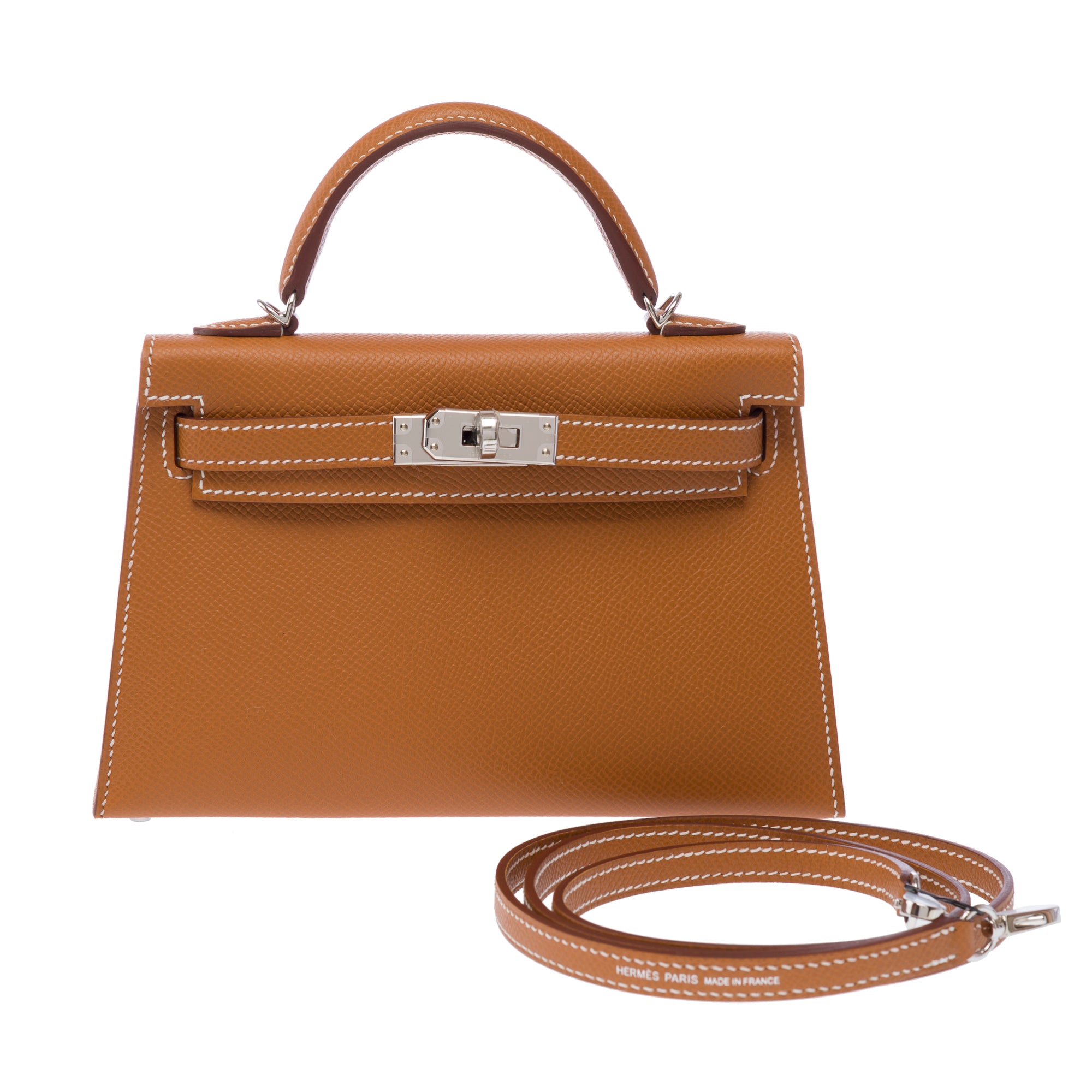Sac HERMES Kelly Mini en Cuir Doré - 103393