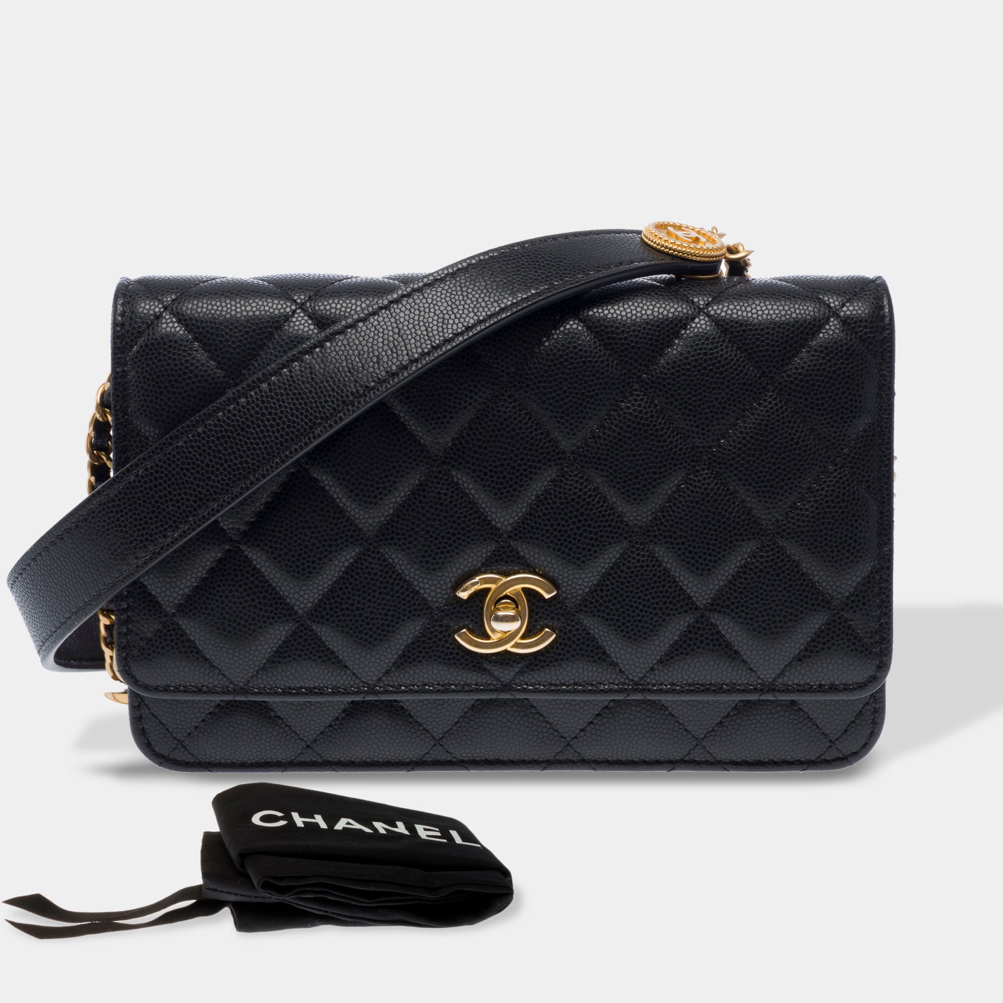 Sac CHANEL Wallet on Chain en Cuir Noir - 103397