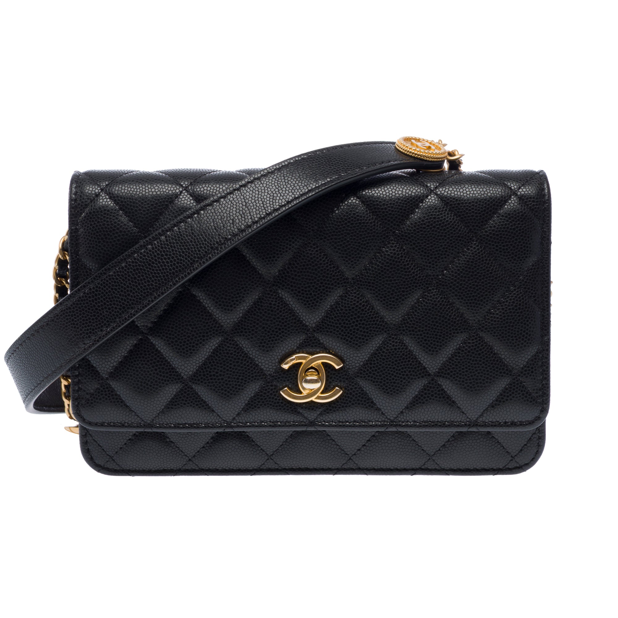 Sac CHANEL Wallet on Chain en Cuir Noir - 103397