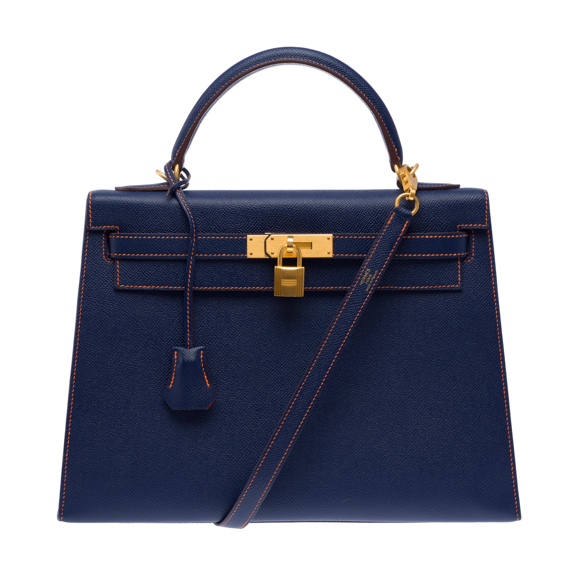Sac HERMES Kelly 32 en Cuir Bleu - 103430