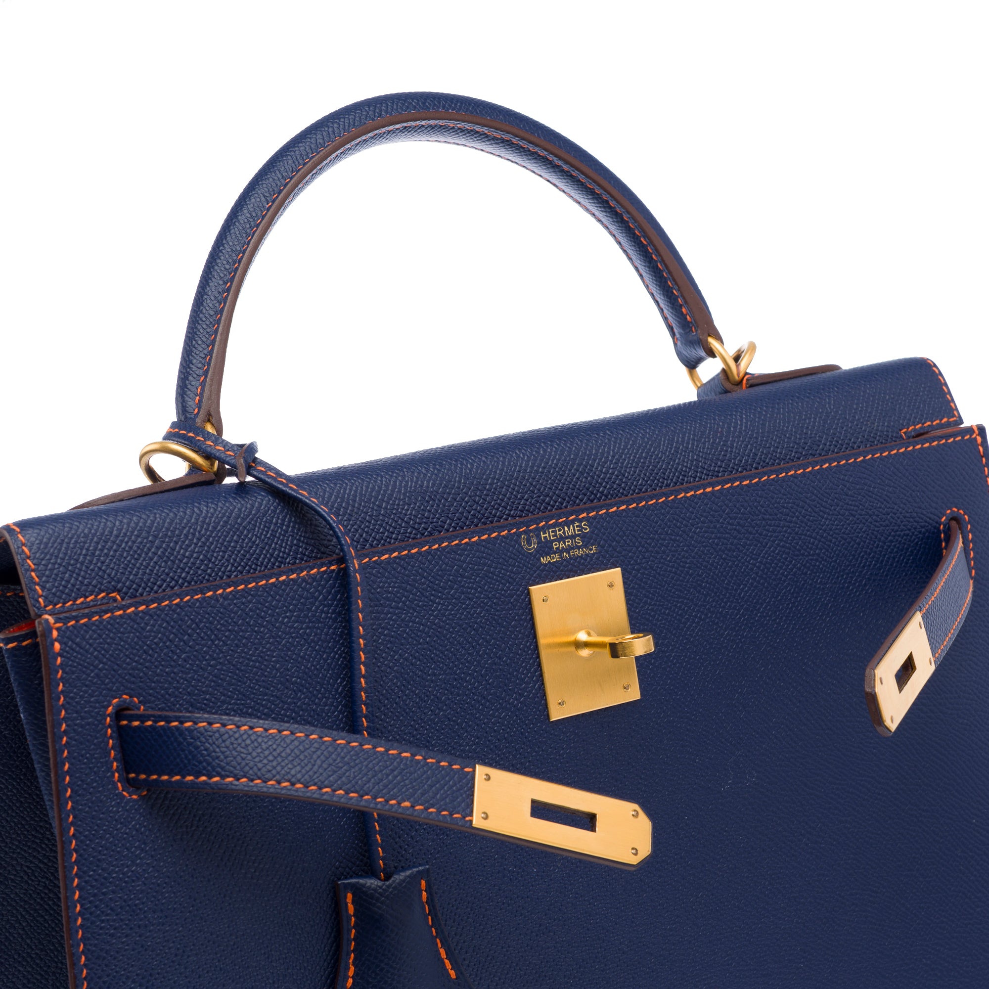Sac HERMES Kelly 32 en Cuir Bleu - 103430