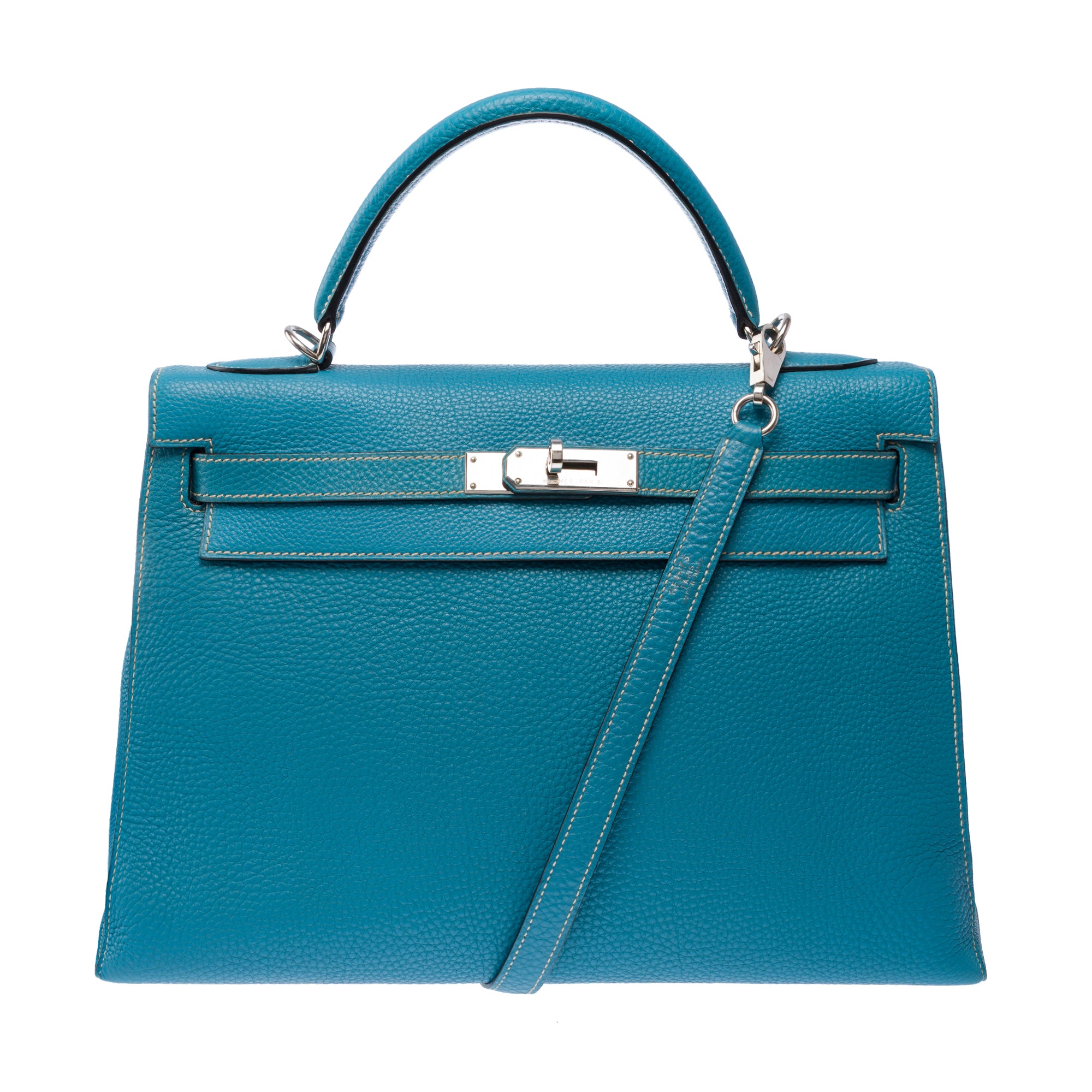 Sac HERMES Kelly 32 en Cuir Bleu - 103442