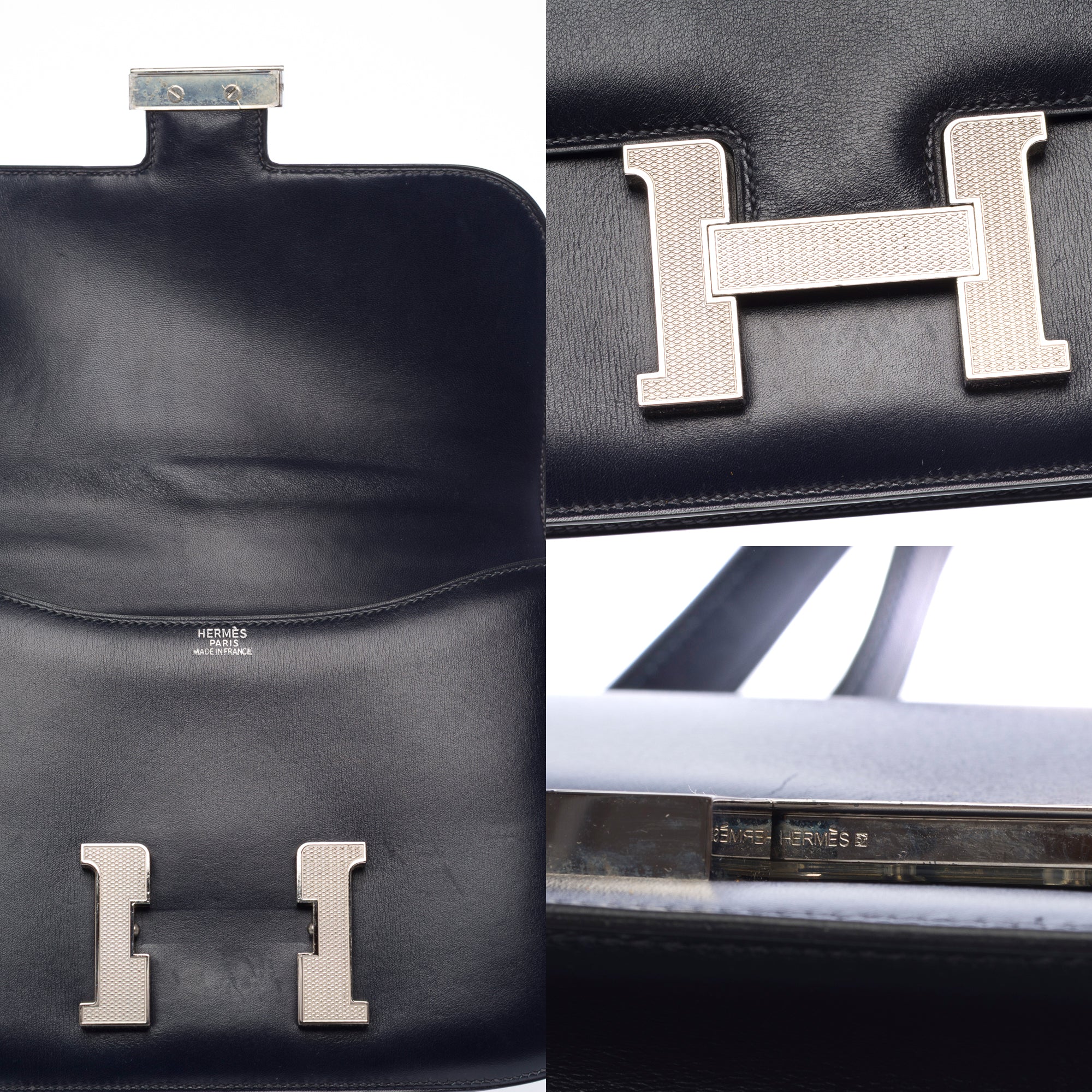 Sac HERMES Constance en Cuir Bleu Marine - 103443
