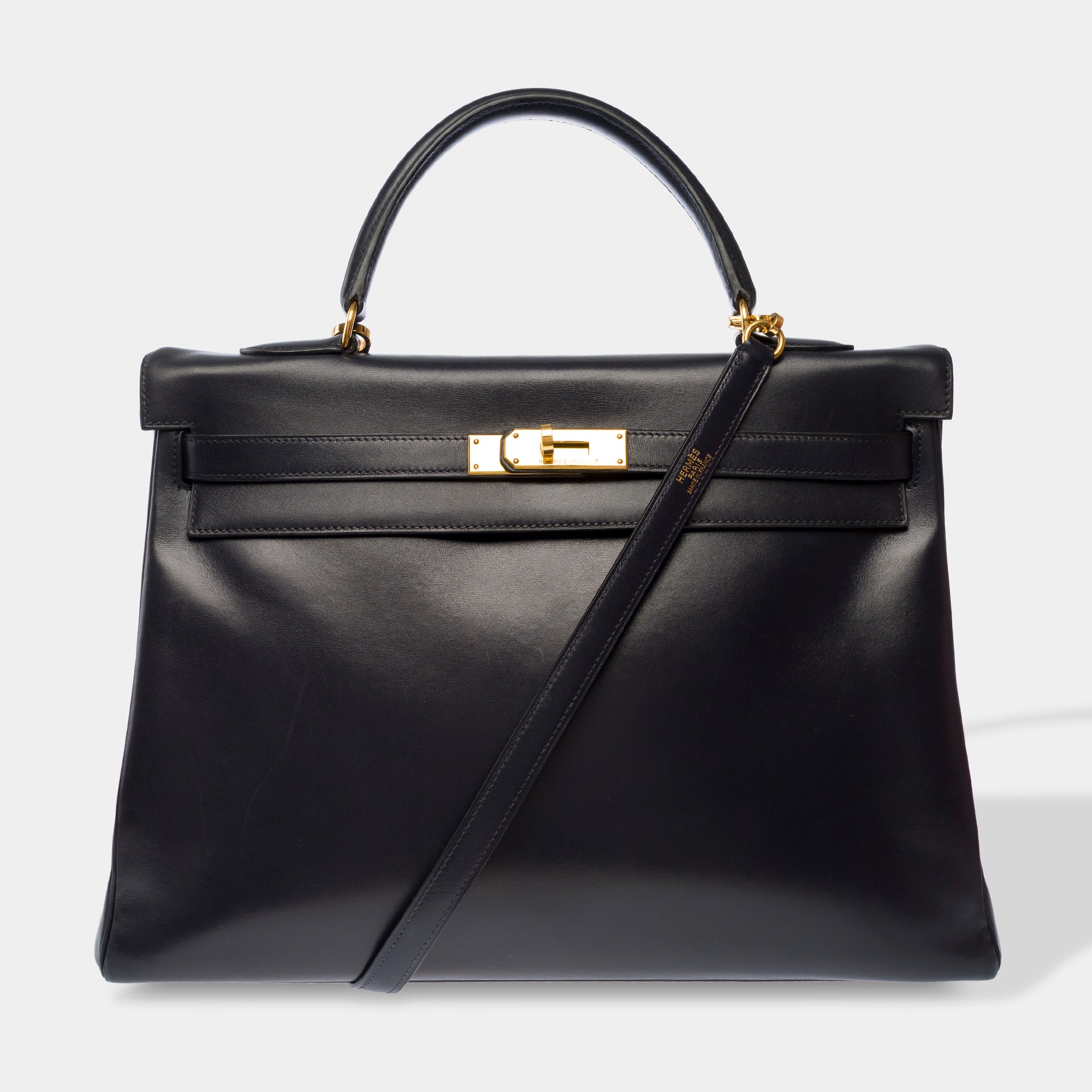 Sac HERMES Kelly 35 en Cuir Bleu Marine - 103528