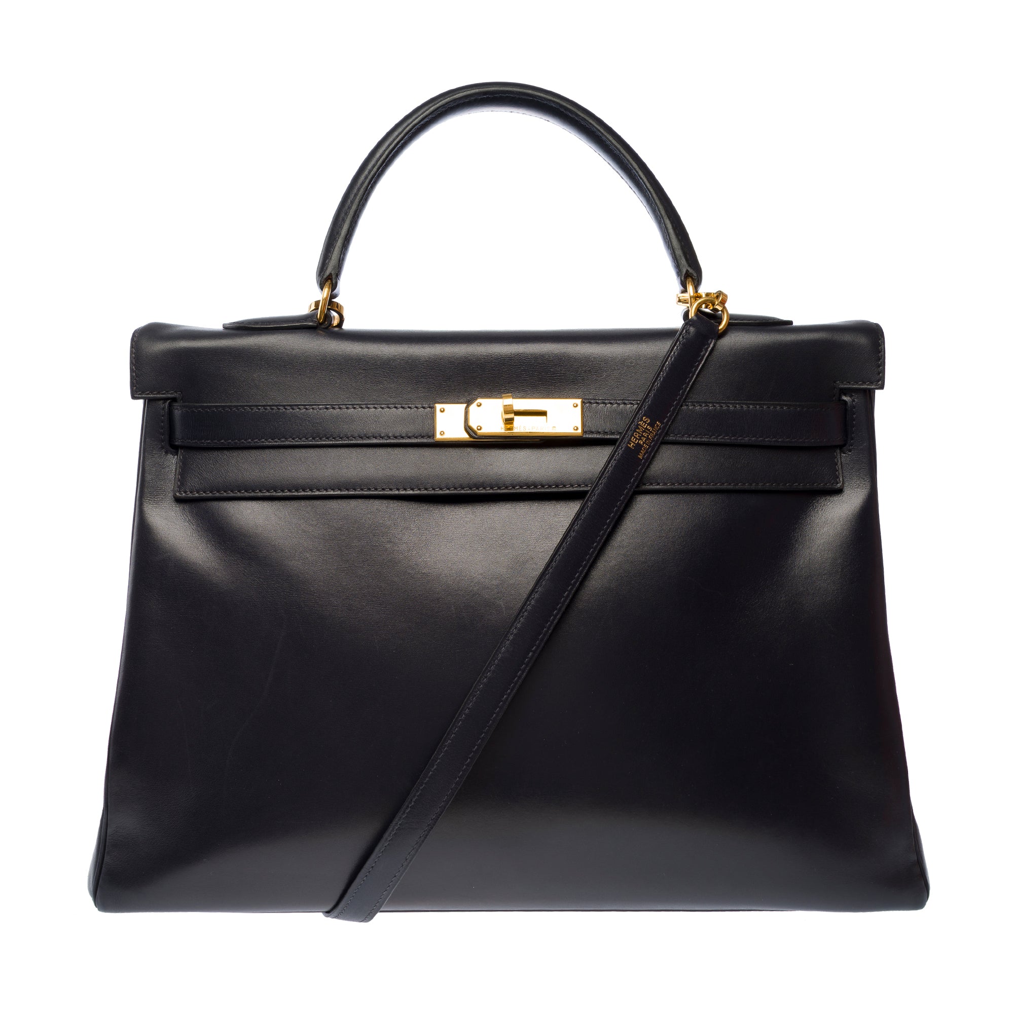 Sac HERMES Kelly 35 en Cuir Bleu Marine - 103528
