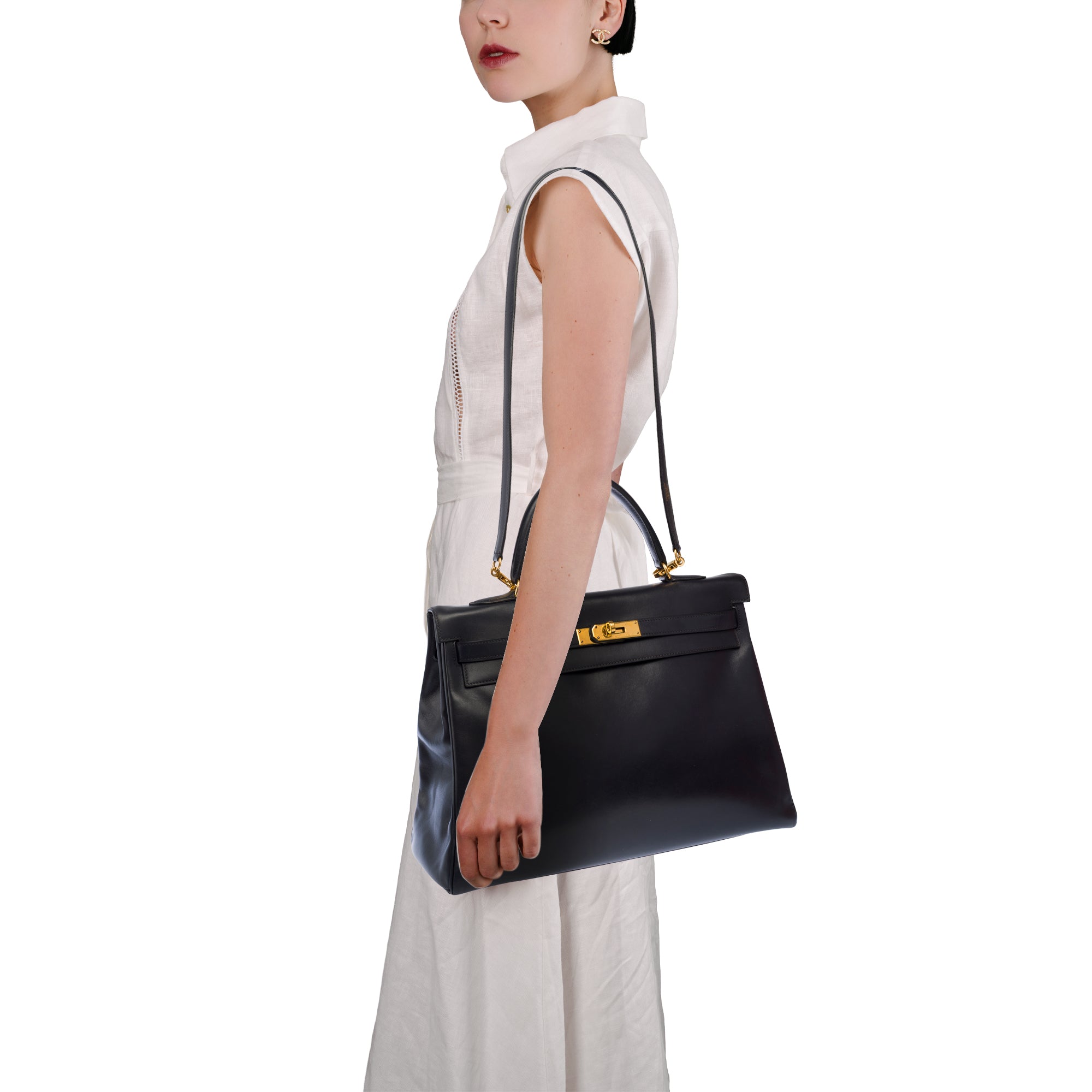 Sac HERMES Kelly 35 en Cuir Bleu Marine - 103528