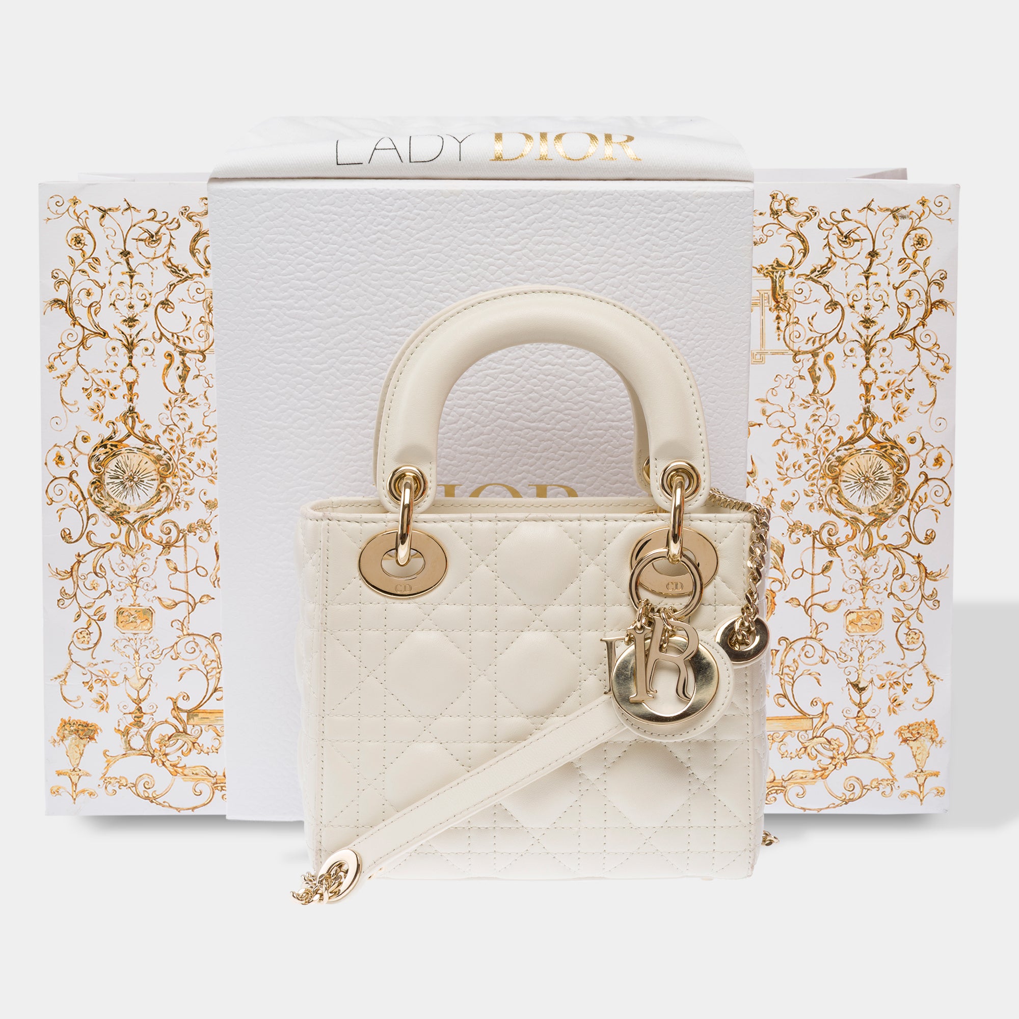 Sac DIOR Lady Dior en Cuir Blanc - 103634