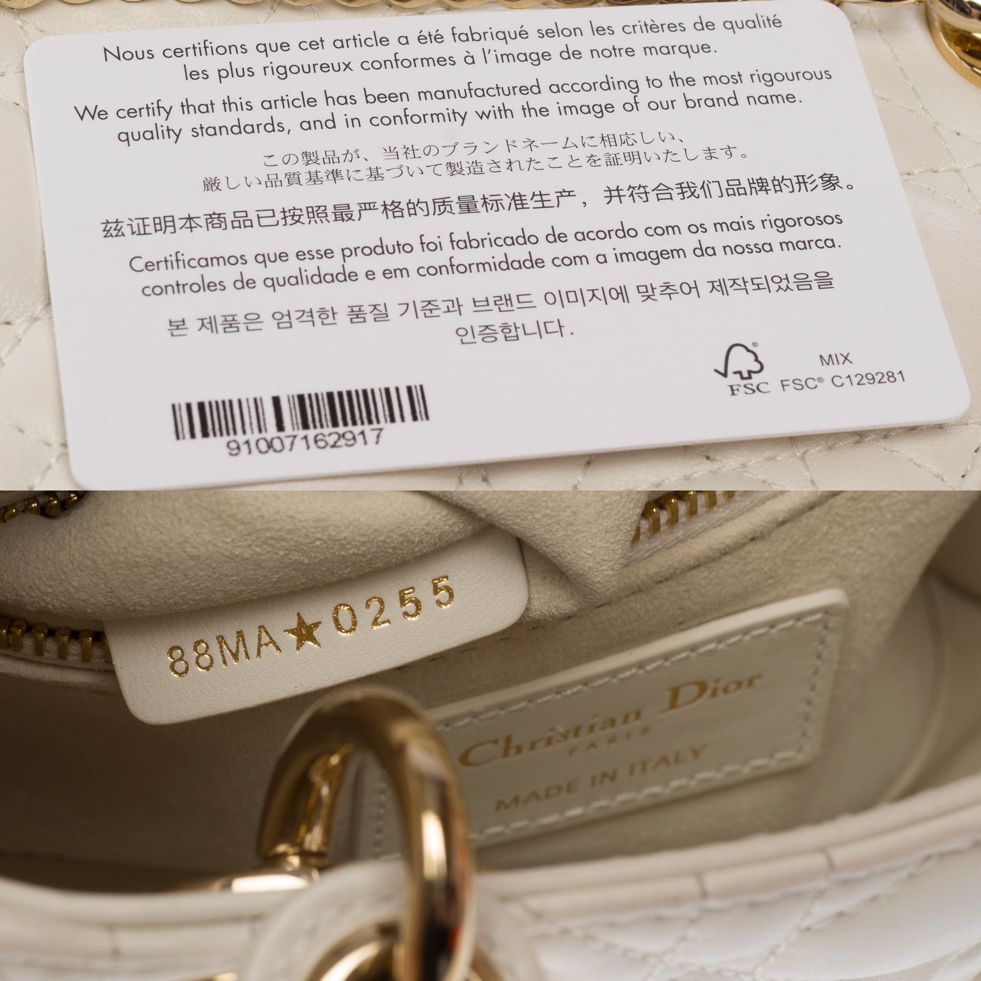 Sac DIOR Lady Dior en Cuir Blanc - 103634