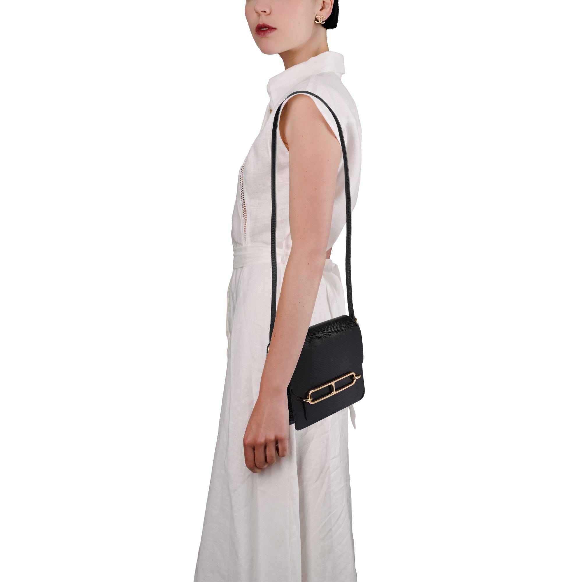 Sac HERMES Roulis en Lèzard Noir - 103657