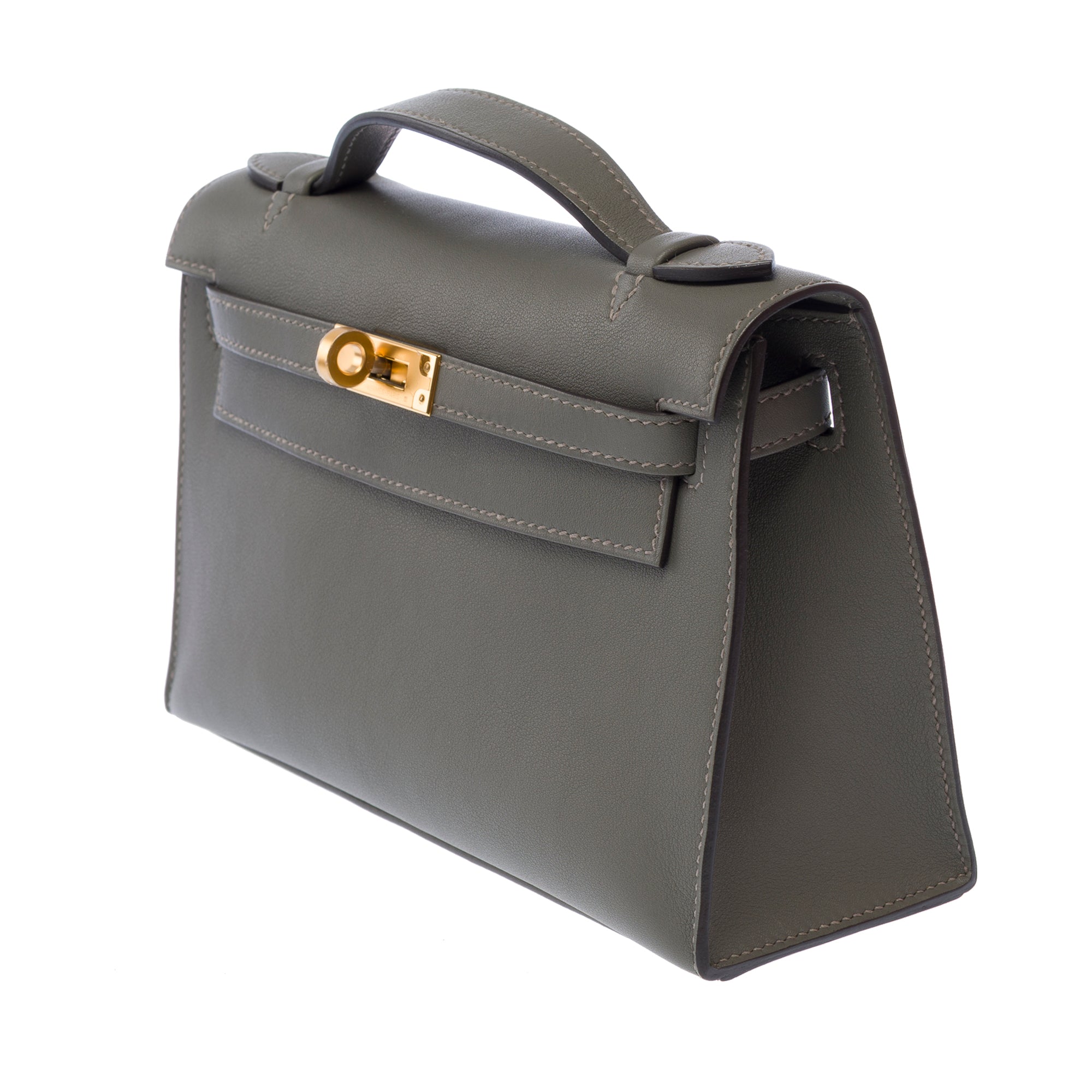 Sac HERMES Kelly Mini en Cuir Gris - 103655