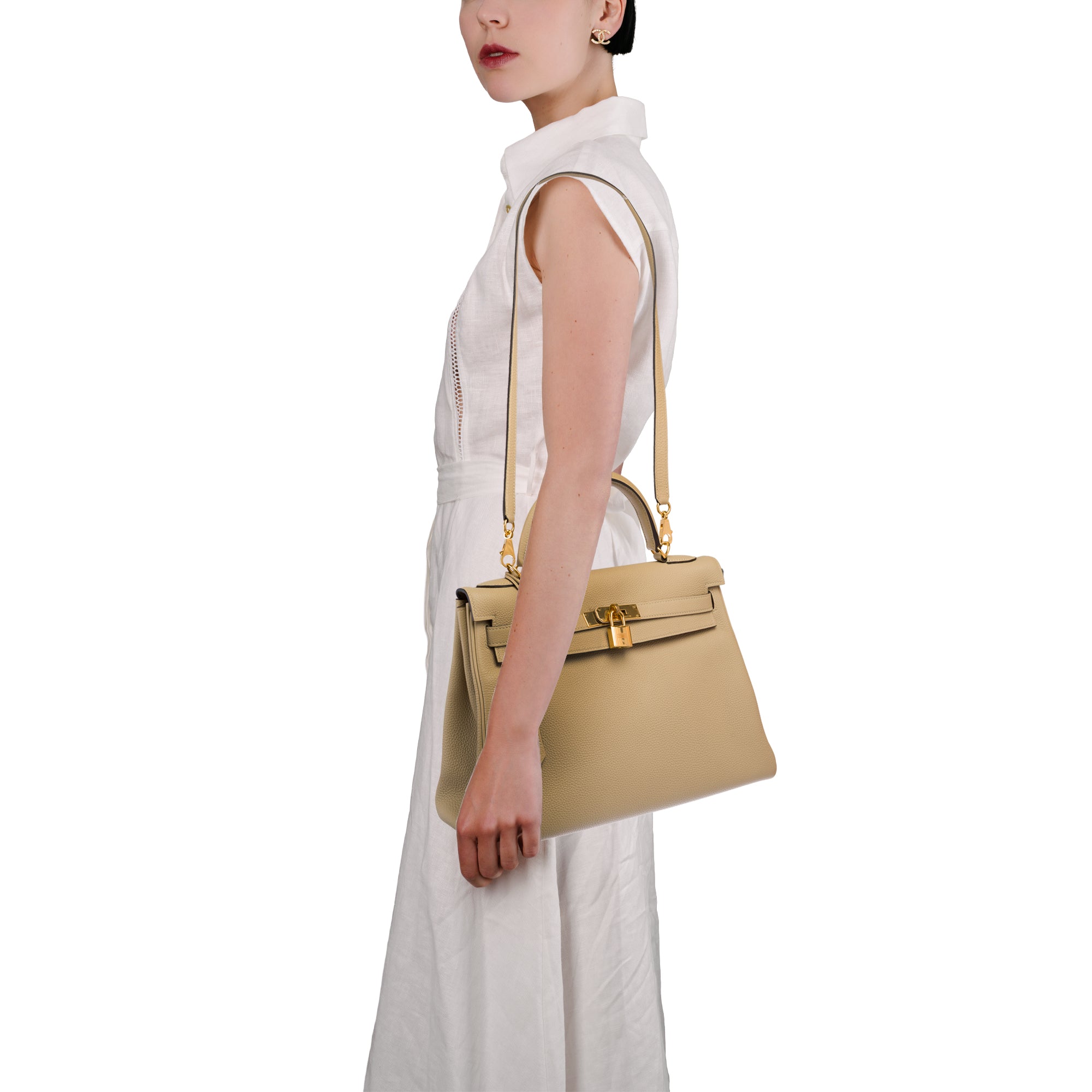 Sac HERMES Kelly 32 en Cuir Beige - 103662