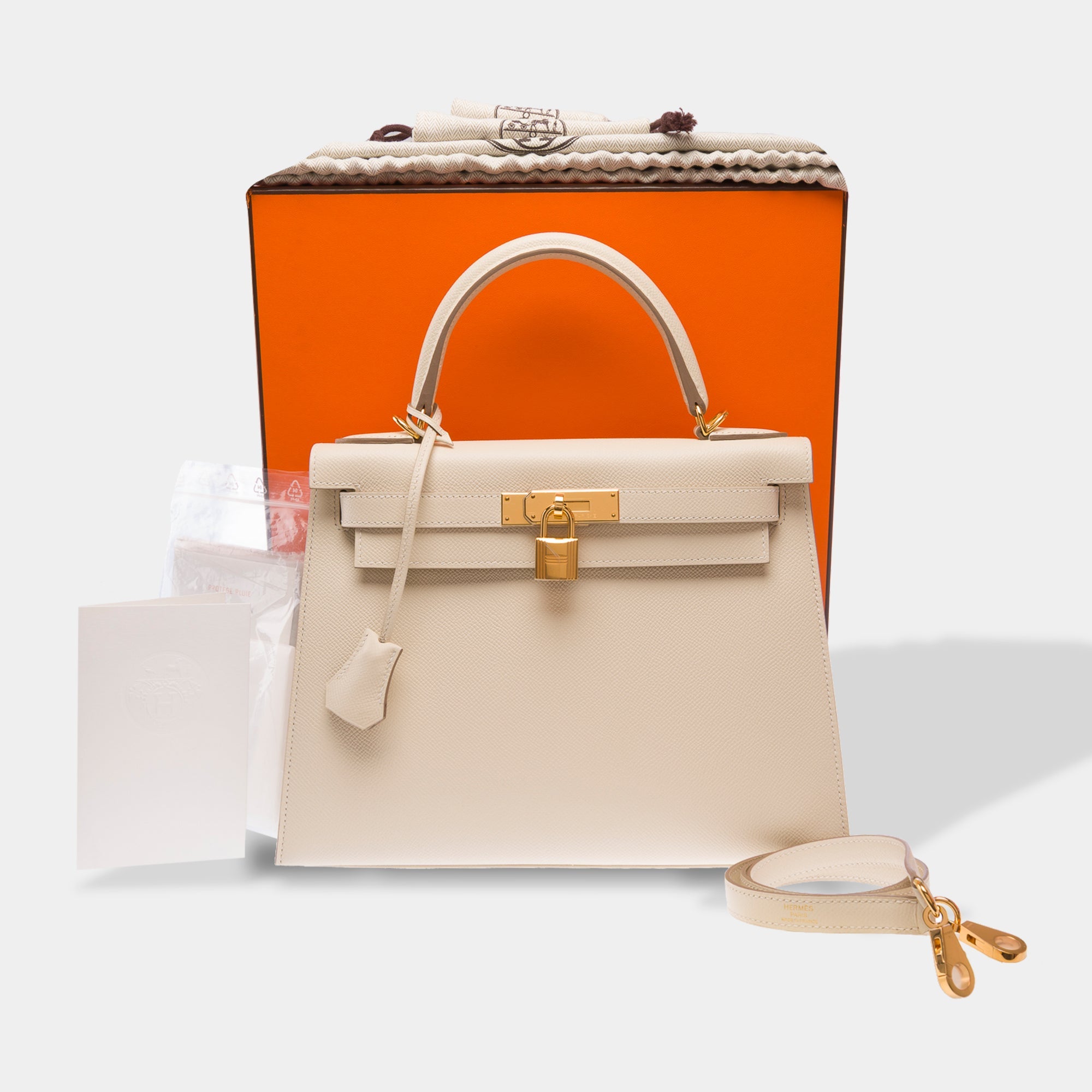 Sac HERMES Kelly 28 en Cuir Blanc - 103686