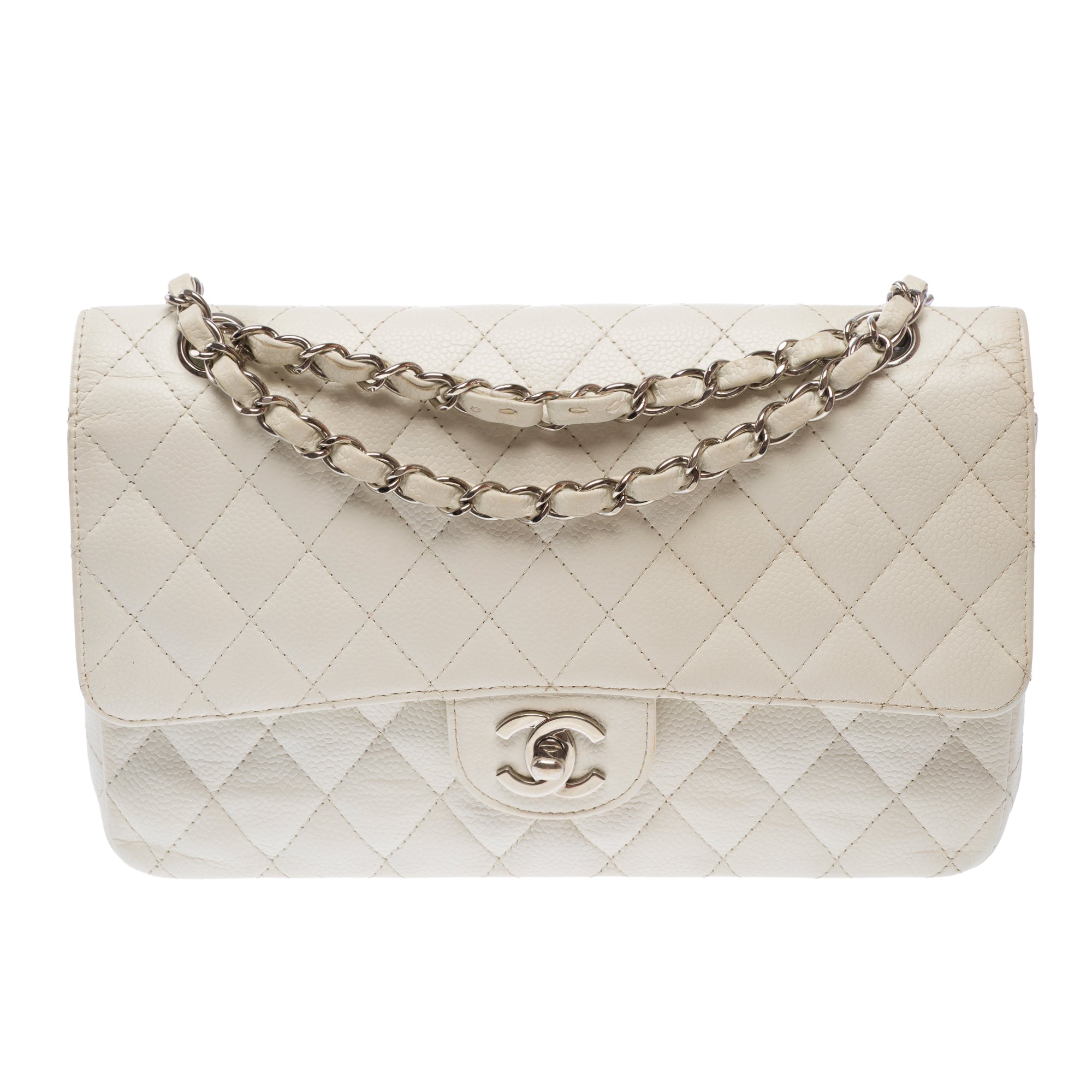 Sac CHANEL Timeless/Classique en Cuir Blanc - 103719