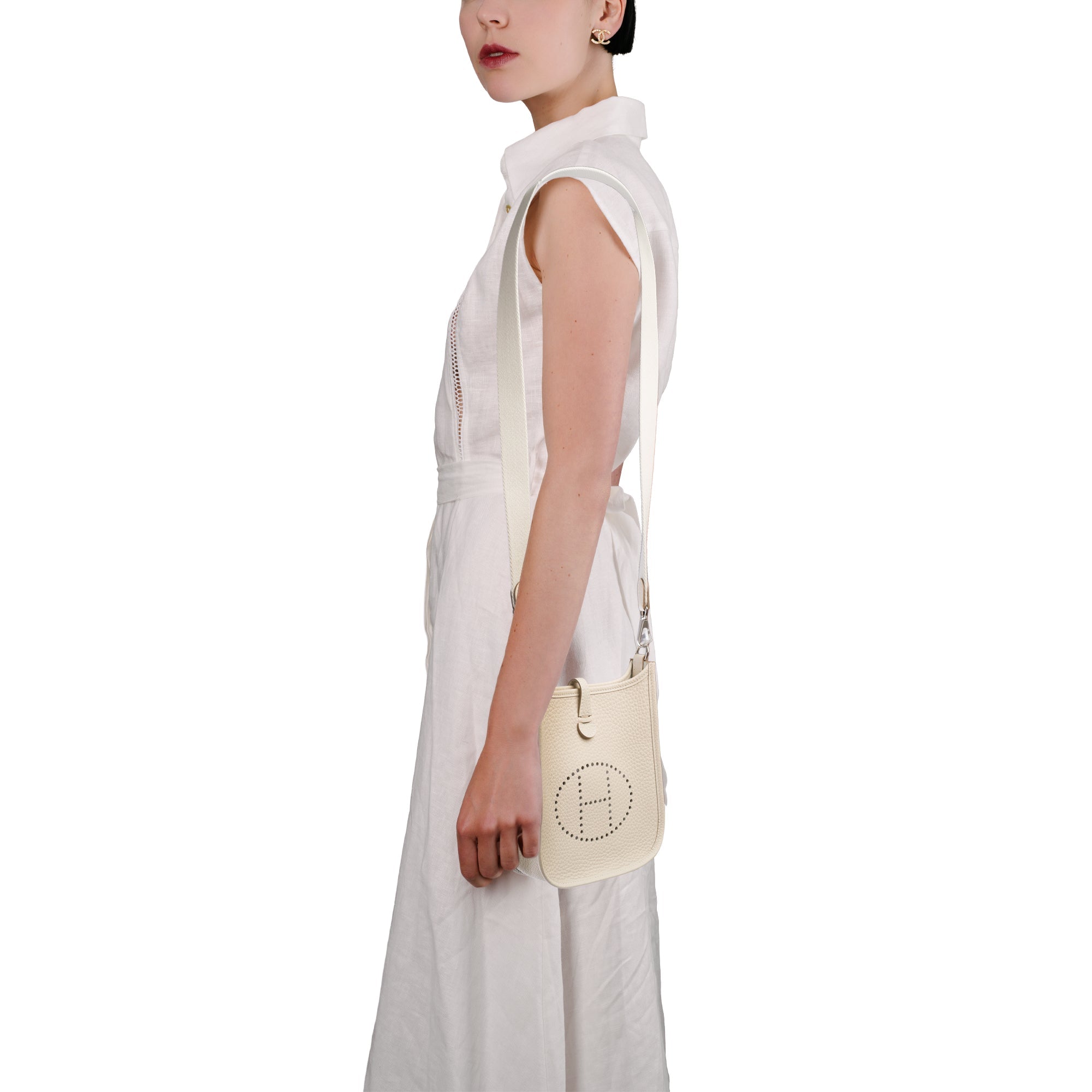 Sac HERMES Mini Evelyne en Cuir Blanc - 103765