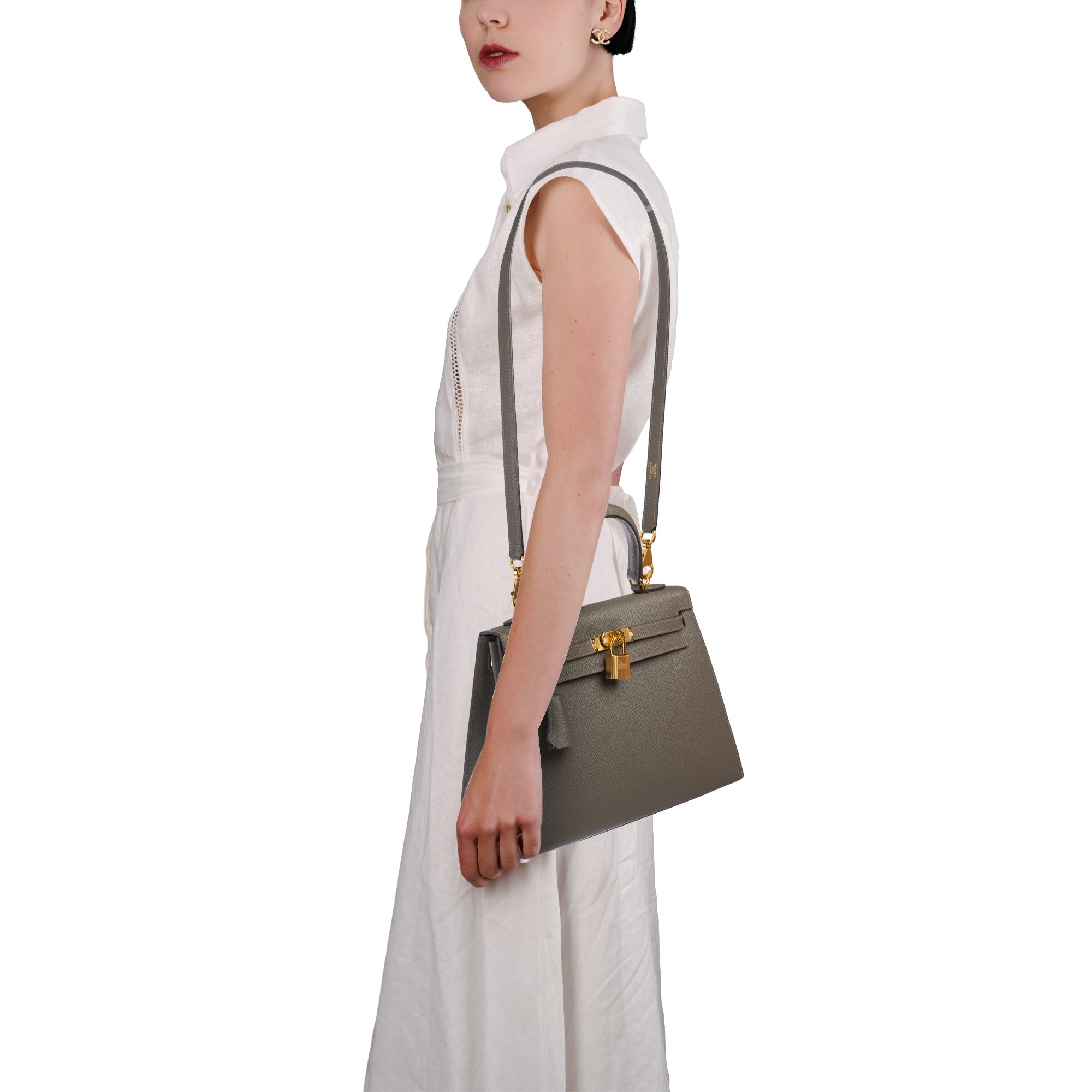 Sac HERMES Kelly 25 en Cuir Gris - 103810