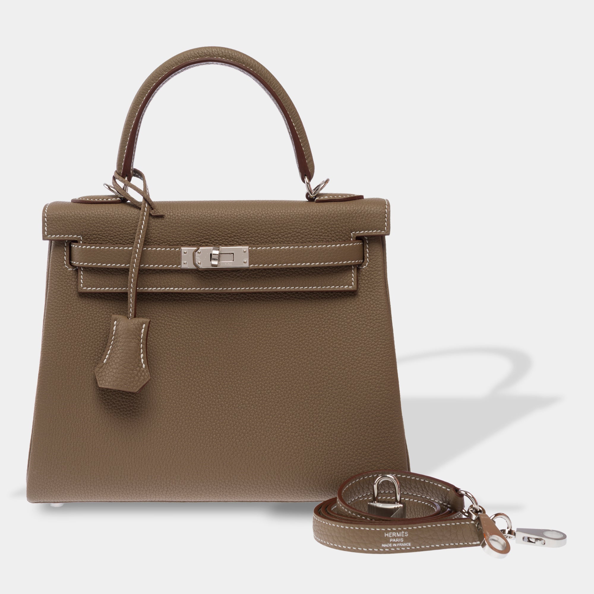 Sac HERMES Kelly 25 en Cuir Étoupe - 103789