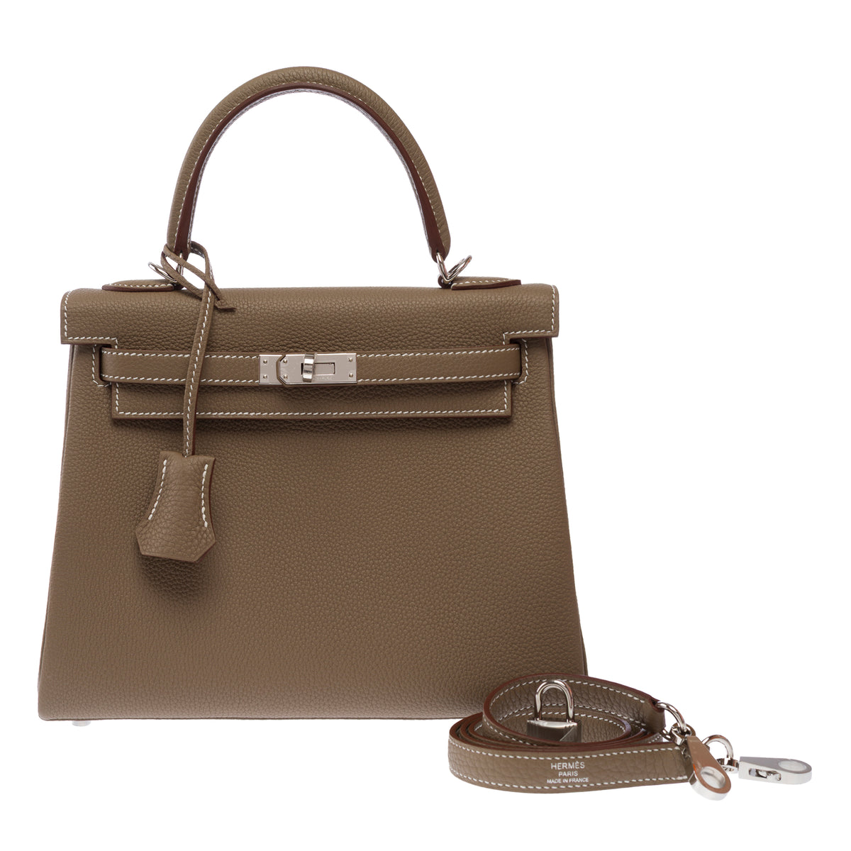 Sac HERMES Kelly 25 en Cuir Étoupe - 103789