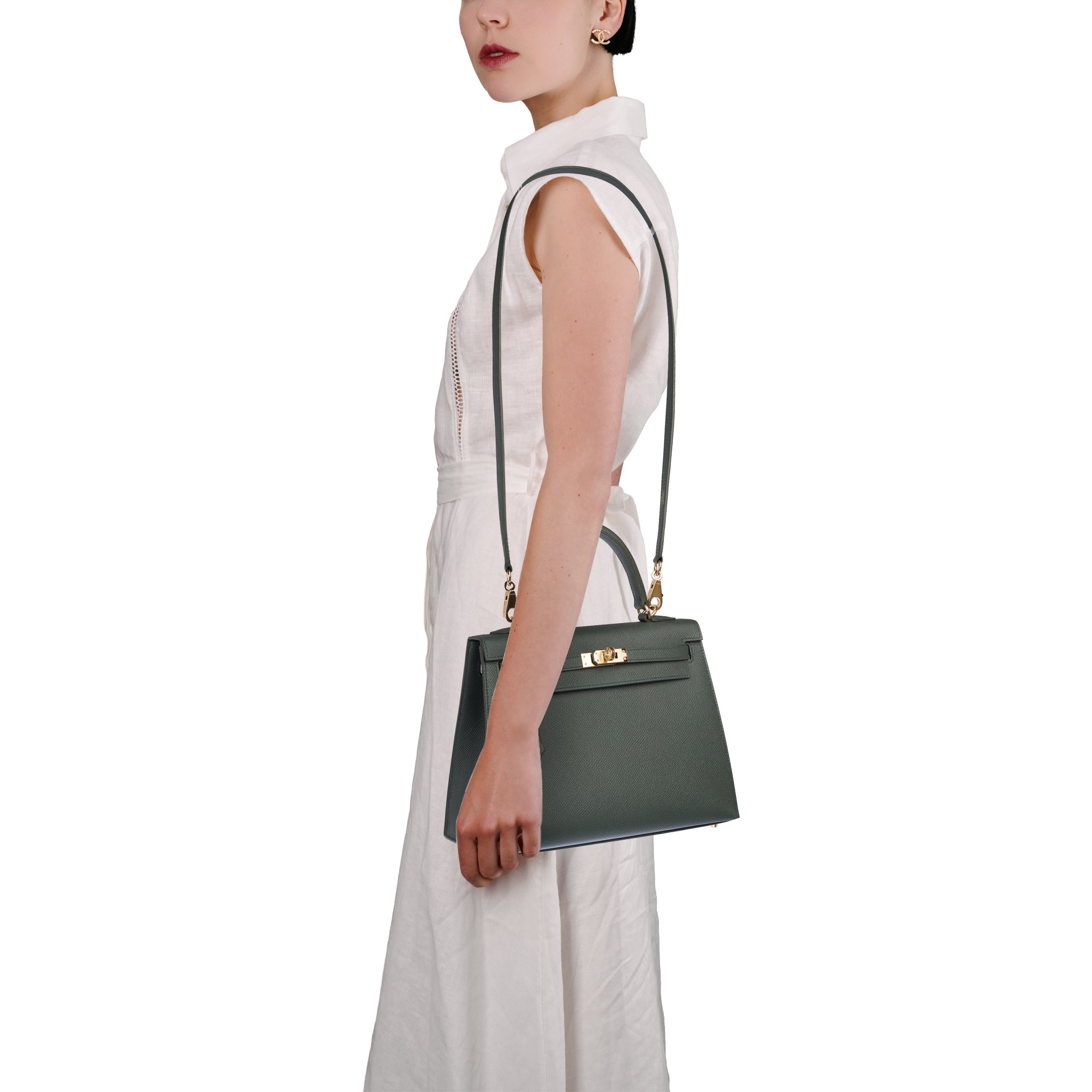 Sac HERMES Kelly 25 en Cuir Vert - 103894